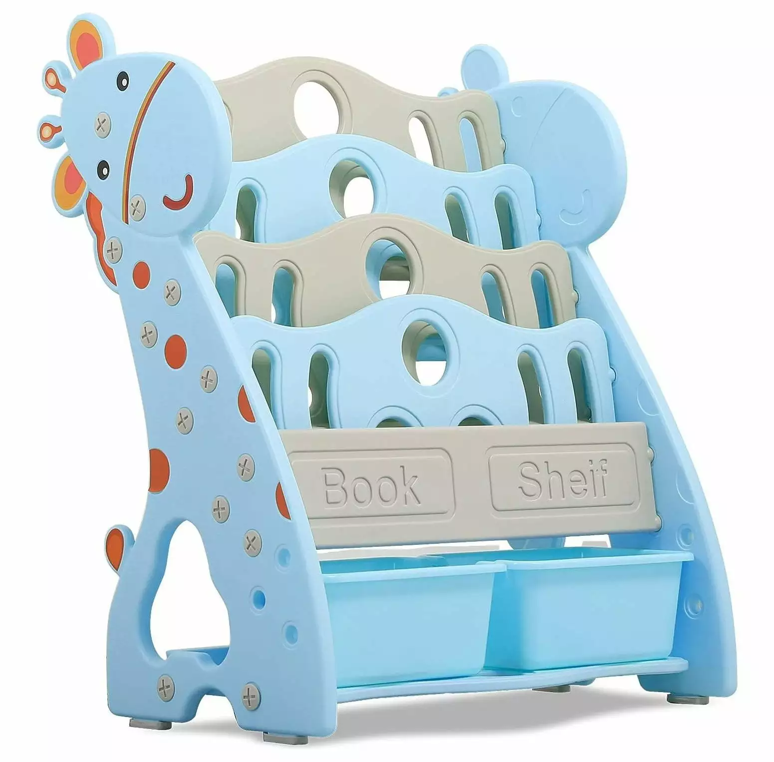 BULYAXIA Toddlers Plastic Multi-Layer Bookshelf Child's Bedroom 2 Storage Boxes Light Blue