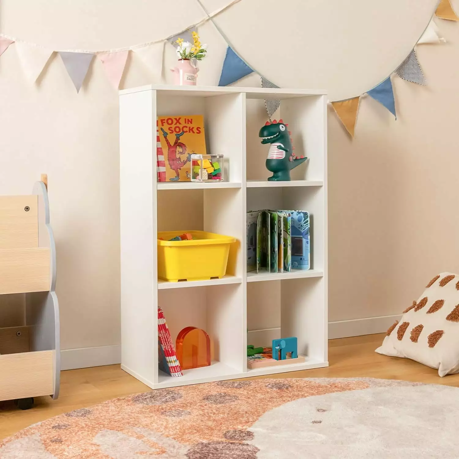 6-Cube Bookcase White 4-Tier Freestanding Wooden Bookshelf Anti-Tipping Kits Living Room Kids Room byt