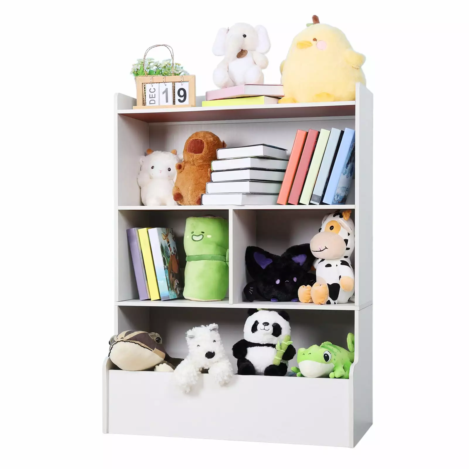 Chicmine 4-Tier Large Wooden Kids Bookshelf - Floor Standing Toy Organizer Nursery