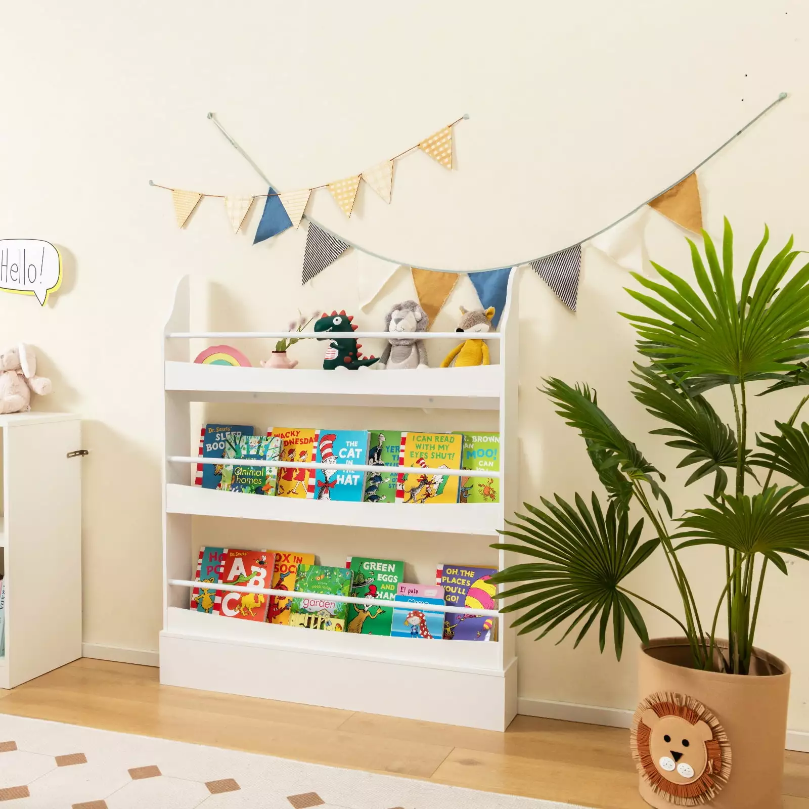 Coelon 3-Tier Kids Bookshelf Anti-Toppling Device - White Bookcase Toys and Books
