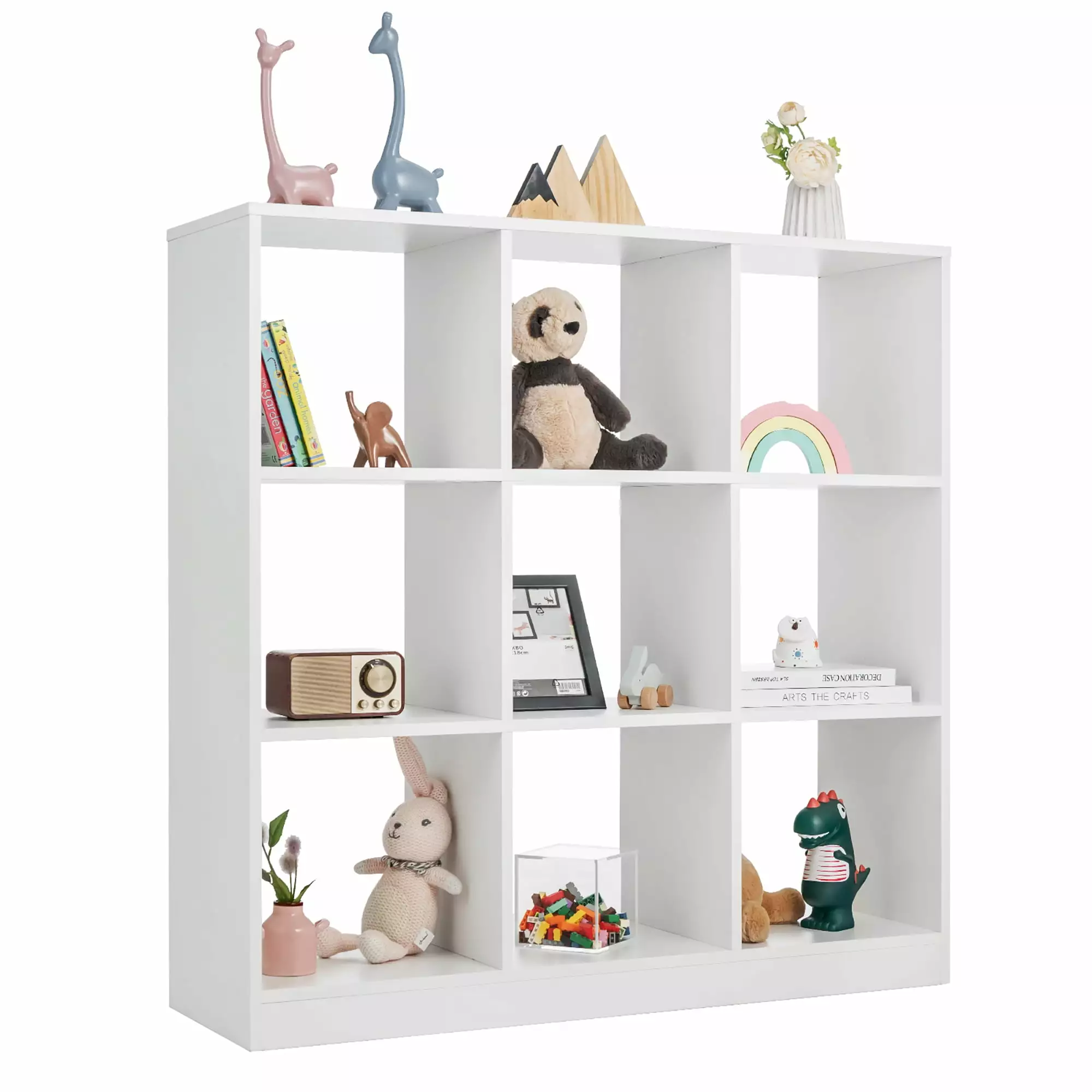 Costway Kids Toy Storage Organizer 9-Cube Kids Bookcase Books Toys Ornaments