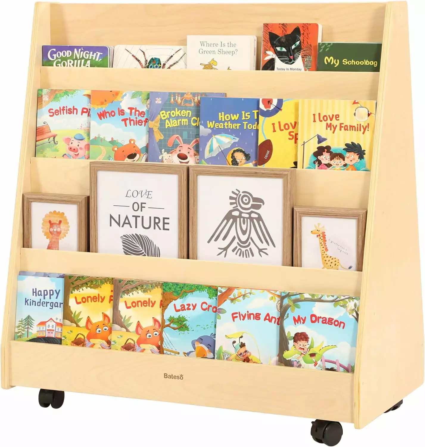 Double-Sided Bookshelf Wheels - 4-Layer Toddler Bookshelf Playrooms and Bedrooms DONFU