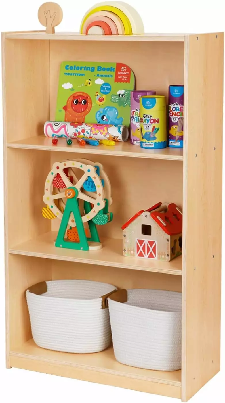 3 Tier Montessori Toy Shelf and Bookcase Display Cabinet Anti Tipping Settings Kids Rooms Classroom Playroom Nursery DONFU