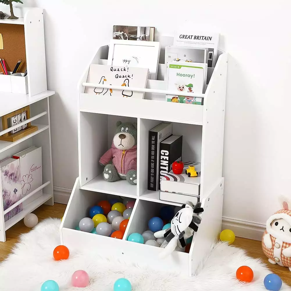DSstyles Kids Bookshelf and Toy Storage Wood Book Shelf Organizer Toddler