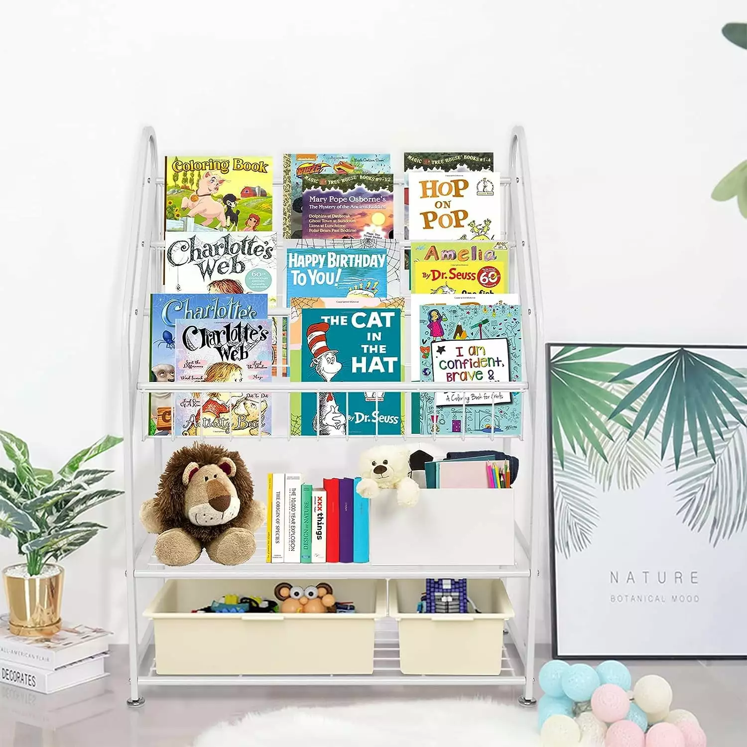 Dueatib Kids Bookshelves 25IN 3-Tier Metal Kids Bookcases Rack 2-Tier Storage Organizer