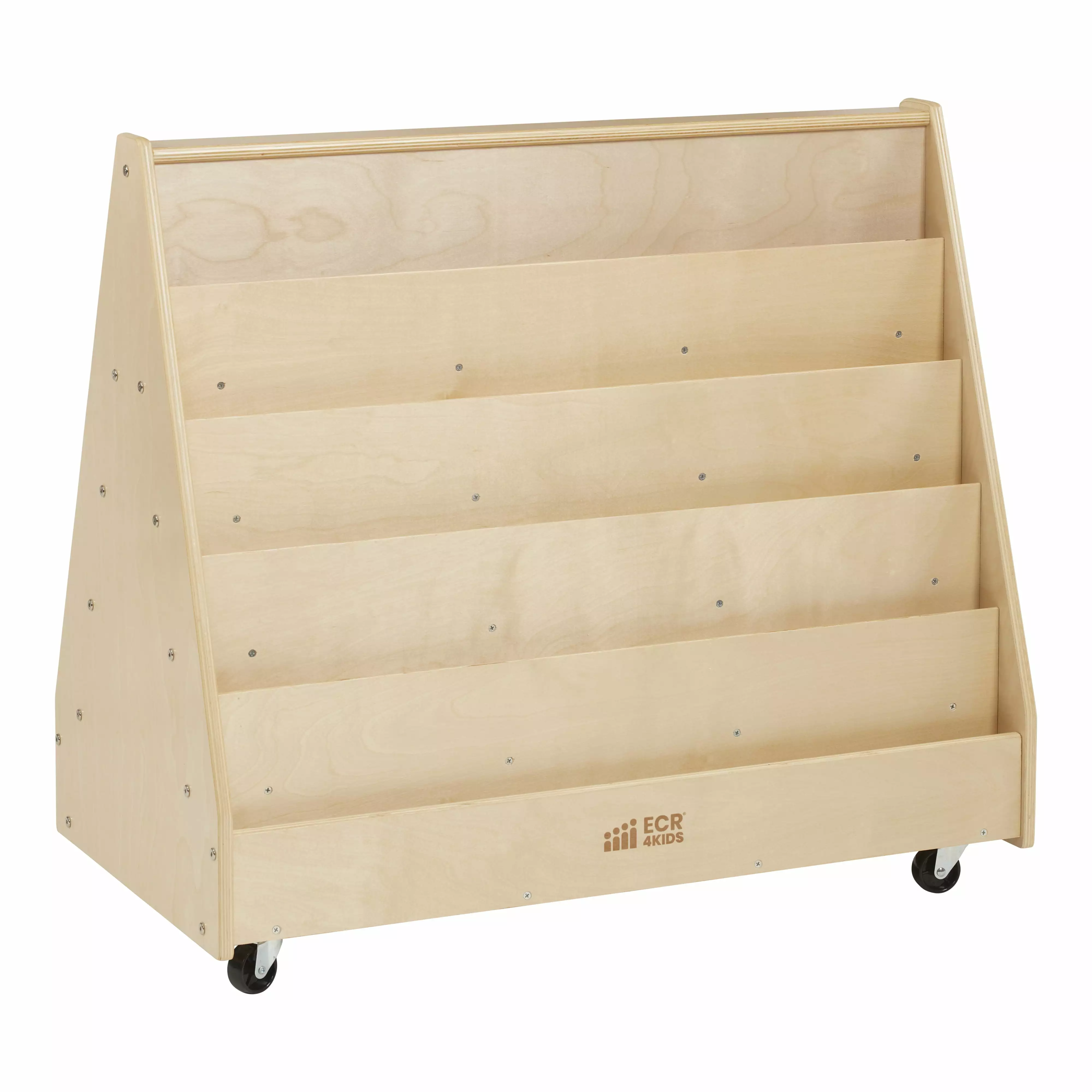 ECR4Kids Double-Sided Mobile Book Display Natural Wooden Bookshelf Classroom Library