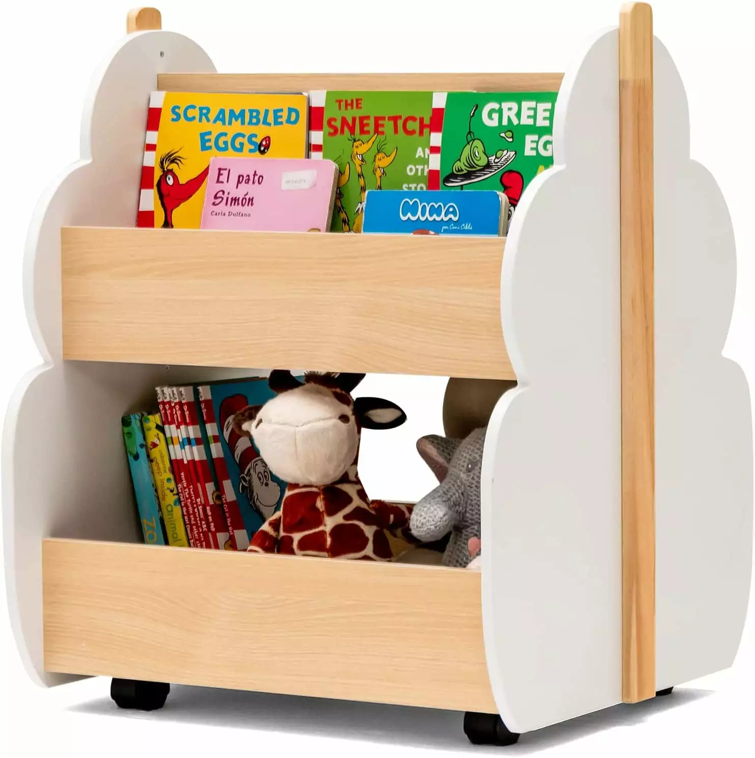 Bookshelf Universal Wheels 2-Tier Toddler Bookcase Montessori Shelf Elegant