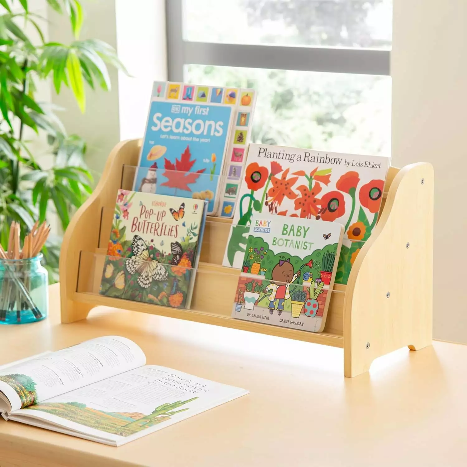 Tabletop Book Display Rack Kids Room - Compact Bookshelf Easy Access FUNYANCY
