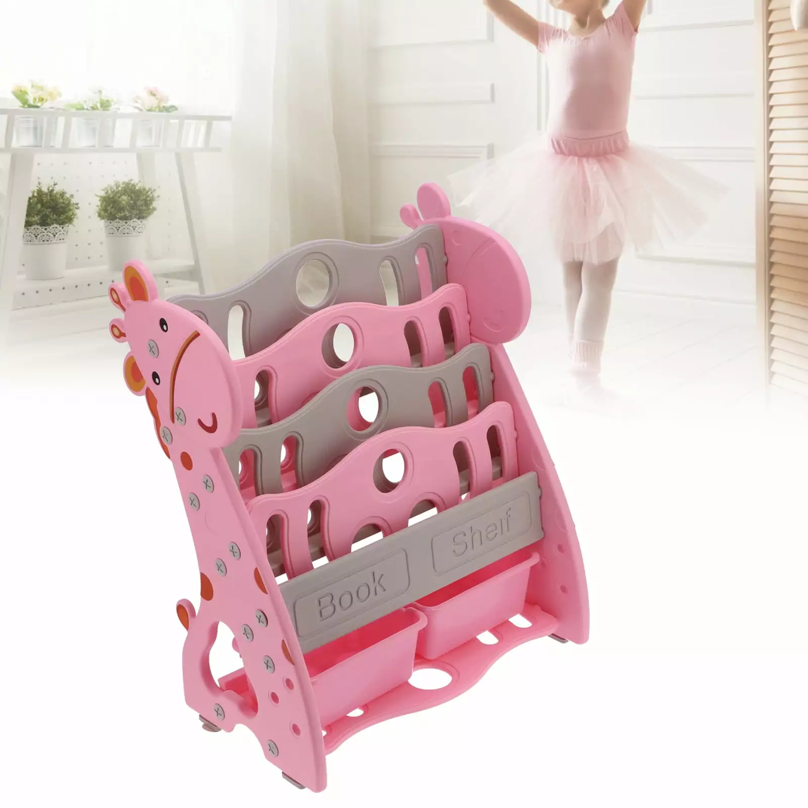 Kids Bookshelf 4 Tiers Children's Sling Bookcase Cute Cartoon Multi Layer Shelves Playrooms Fyydes