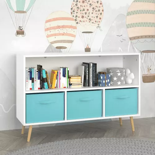 Kids Bookcase Collapsible Fabric Drawers Children's Book Display Toy Storage Cabinet Organizer Blue Generic