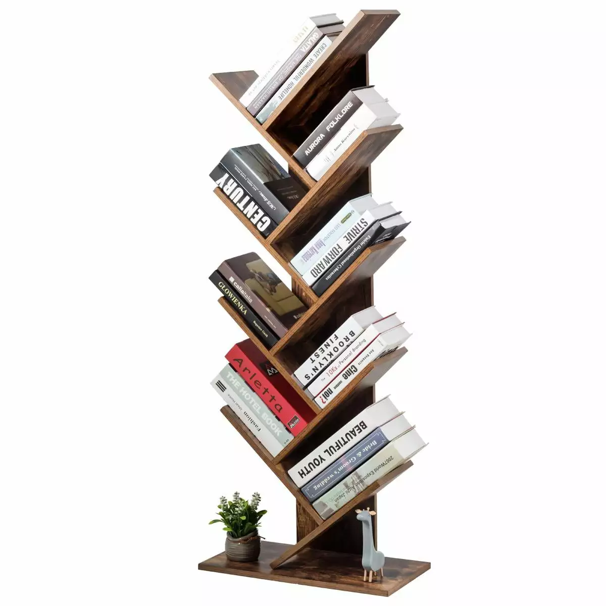 Giantex Nightcore Tree Bookshelf 9-Shelf Floor Standing Bookcase Anti-toppling Device