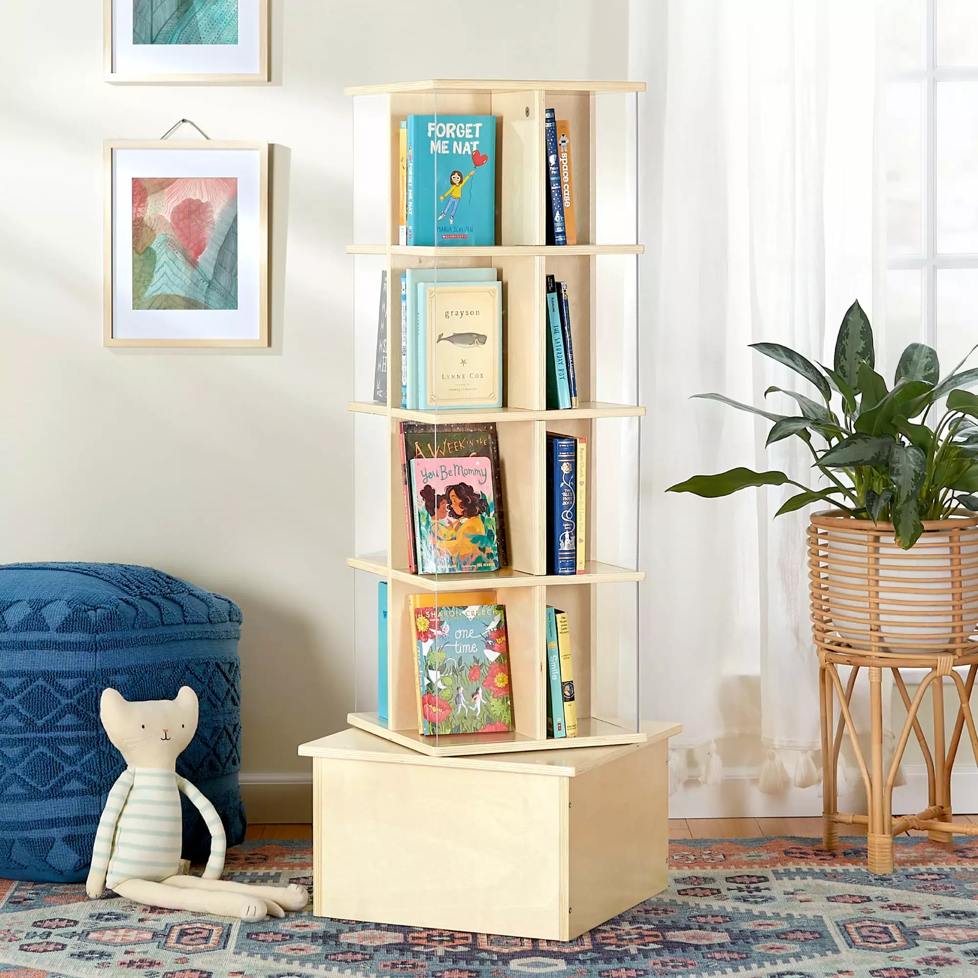 Guidecraft Floor Standing Rotating Book Display Spinning Bookshelf Tower Classroom Kids Playroom Library