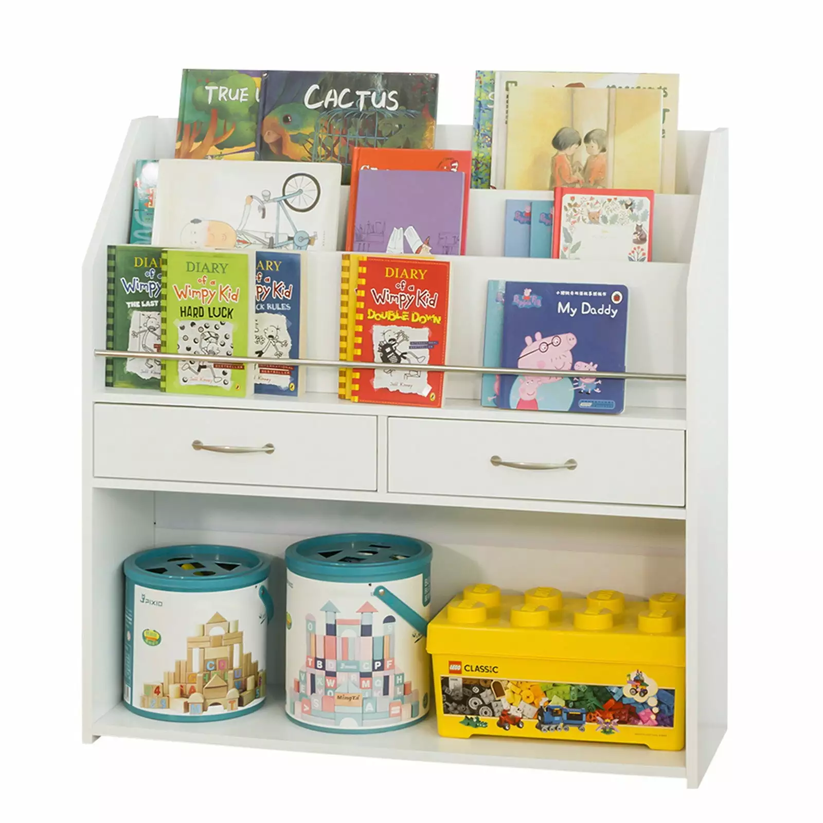 Haotian KMB39-W Children Kids Bookcase 4-Tiers Book Shelf Storage Display Rack Organizer Holder