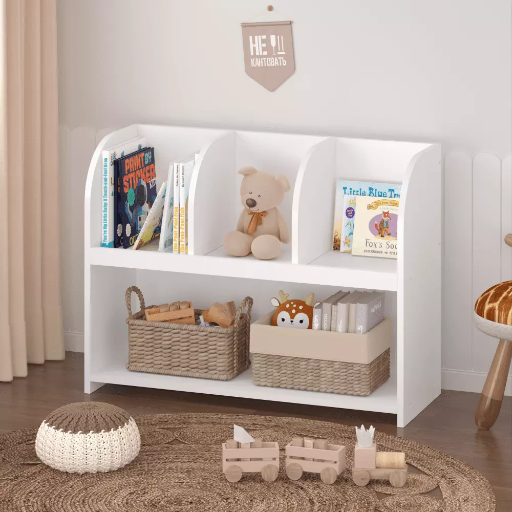 Kids Bookcase 4 Compartments Storage Book Shelf Toy Organizer Children's Room Playroom Nursery Hmluxury