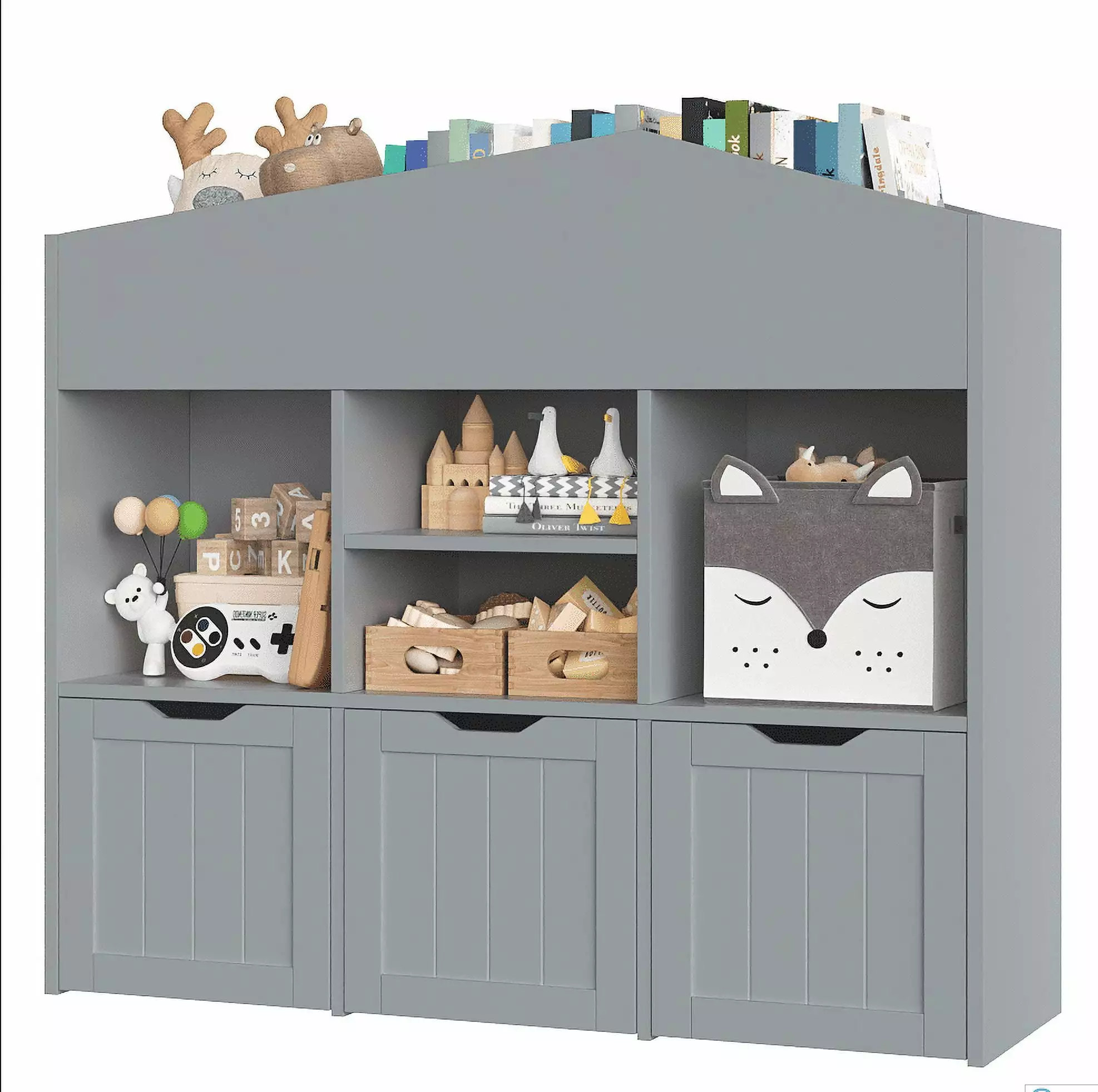 Homfa 3--1 Kids Toy Storage Cabinet Bookshelf 3 Drawers 39.4L x 12.8W x 35.4H Sturdy Toy Organizer Gray