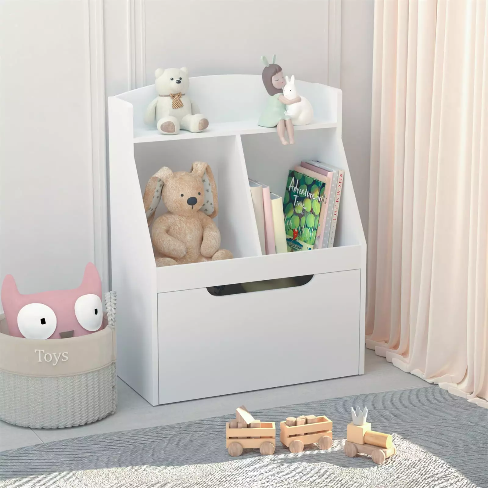 Kids Bookshelf Wheels Toy Storage Cabinet Organizer Drawer and Shelf Wooden HOMIQUEEN