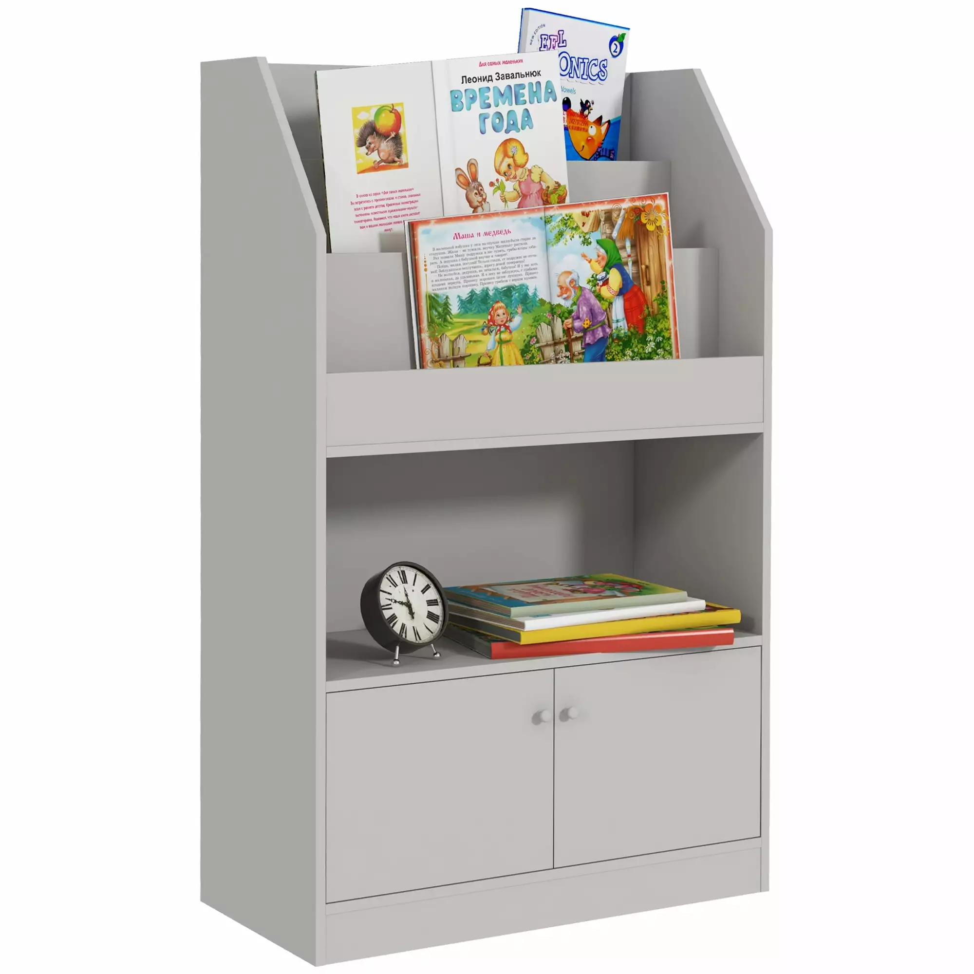 Homiyad Toy Storage Cabinet Kids Bookcase Children's Bookshelf Kids Room Gray