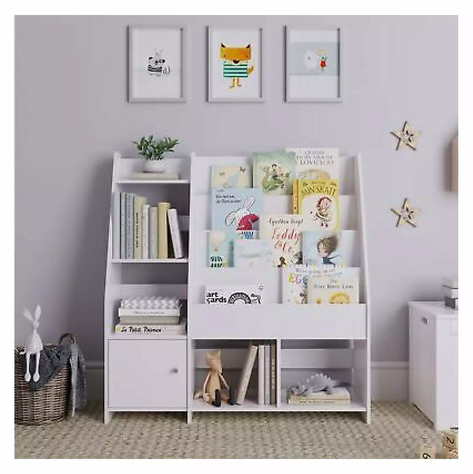 Hongwa Modern Round Edge Wooden Durable Kids Bookshelf Step Shelves White