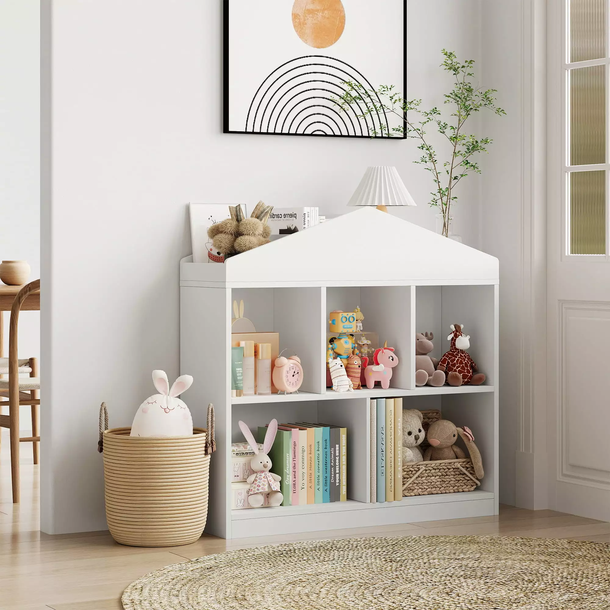 5-Cubby Toy Storage Organizer Kids Bookshelf White Bookcase Toddlers Playhouse Cabinet Shelf Playroom Nursery Hupicker