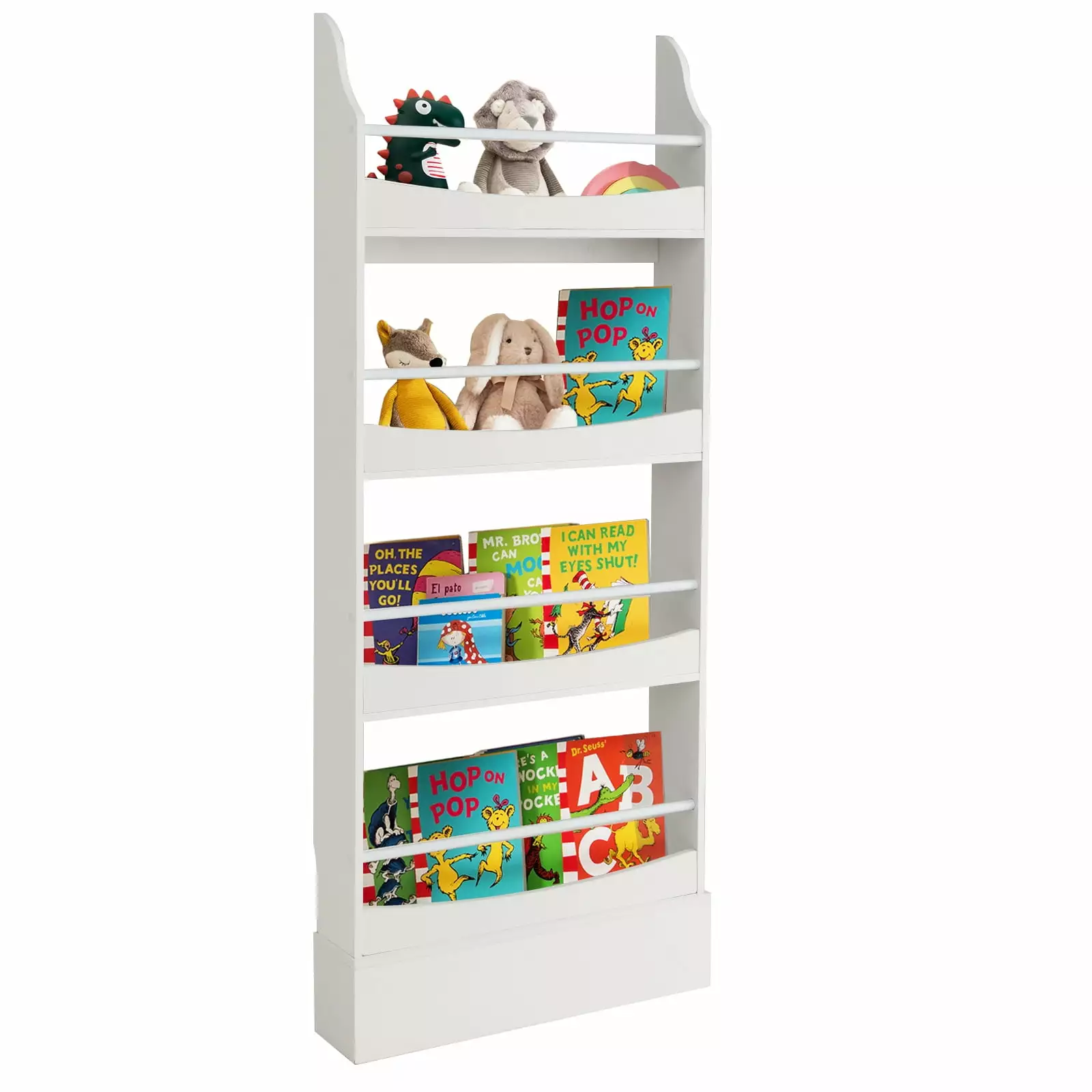 Infans 4-Tier Kids Bookshelf Toy Storage Bookcase Rack Wall Anti-Tip Kits White