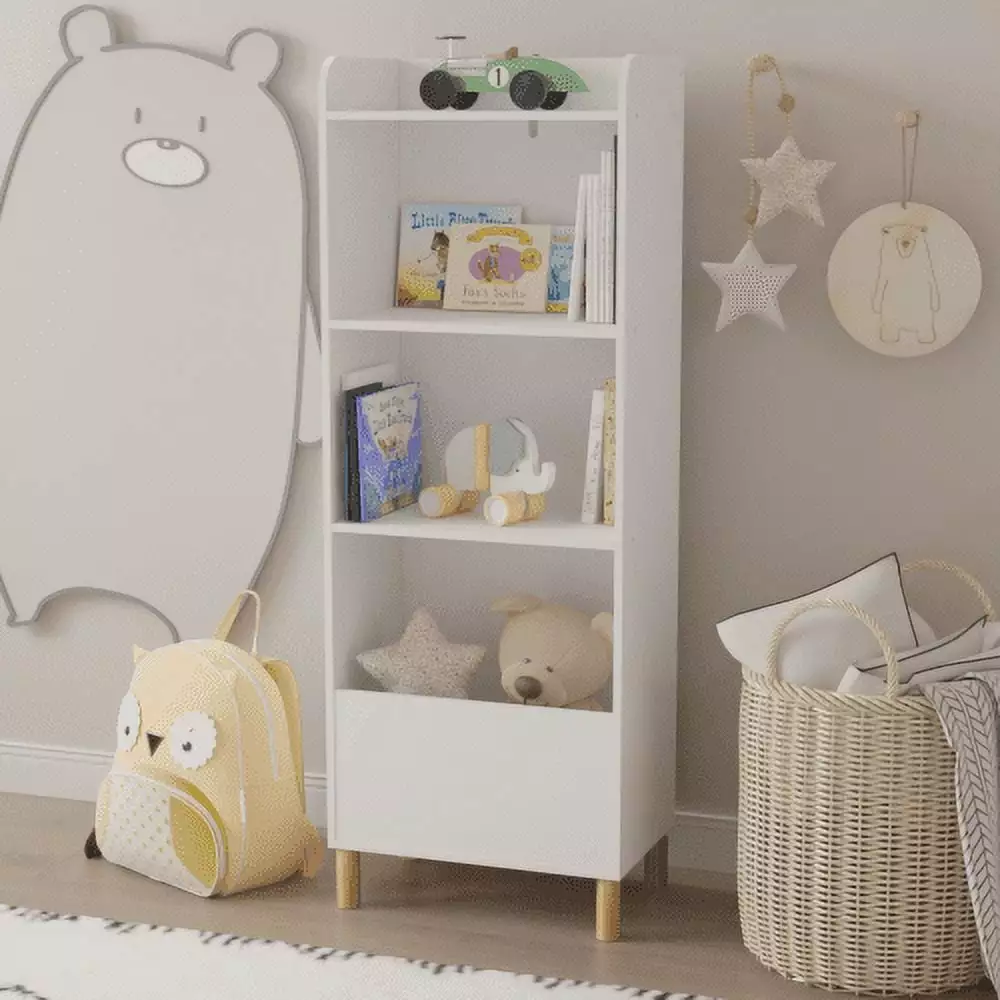 Kacho 11.81'' W x 51.18'' H 4-Tier Kids Bookshelf Toy Storage Cabinet Bedroom Playroom White
