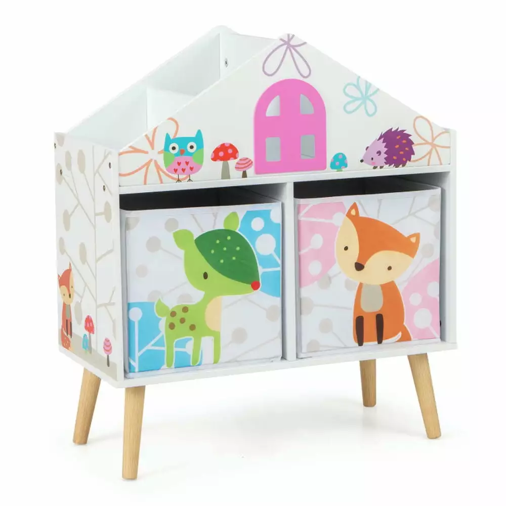 Kadyn Kids Bookshelf Bookcase Toy Storage Cubby House Shaped 2 Bins White