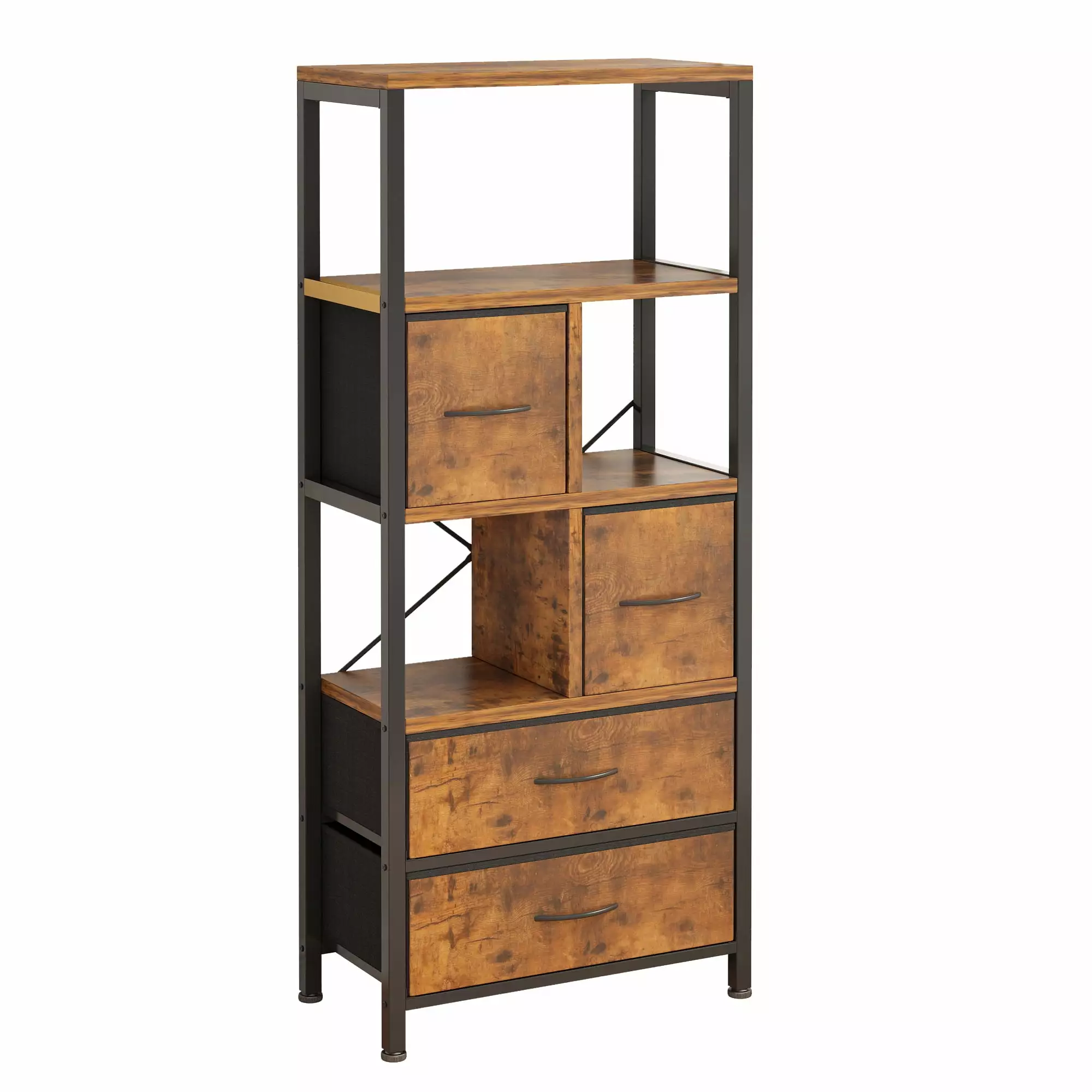 5 Layers 4 Drawers Particle Board Iron Frame Non Woven Fabric Bookshelf 23.6 x 11.8 x 57.8 Inches KitMax