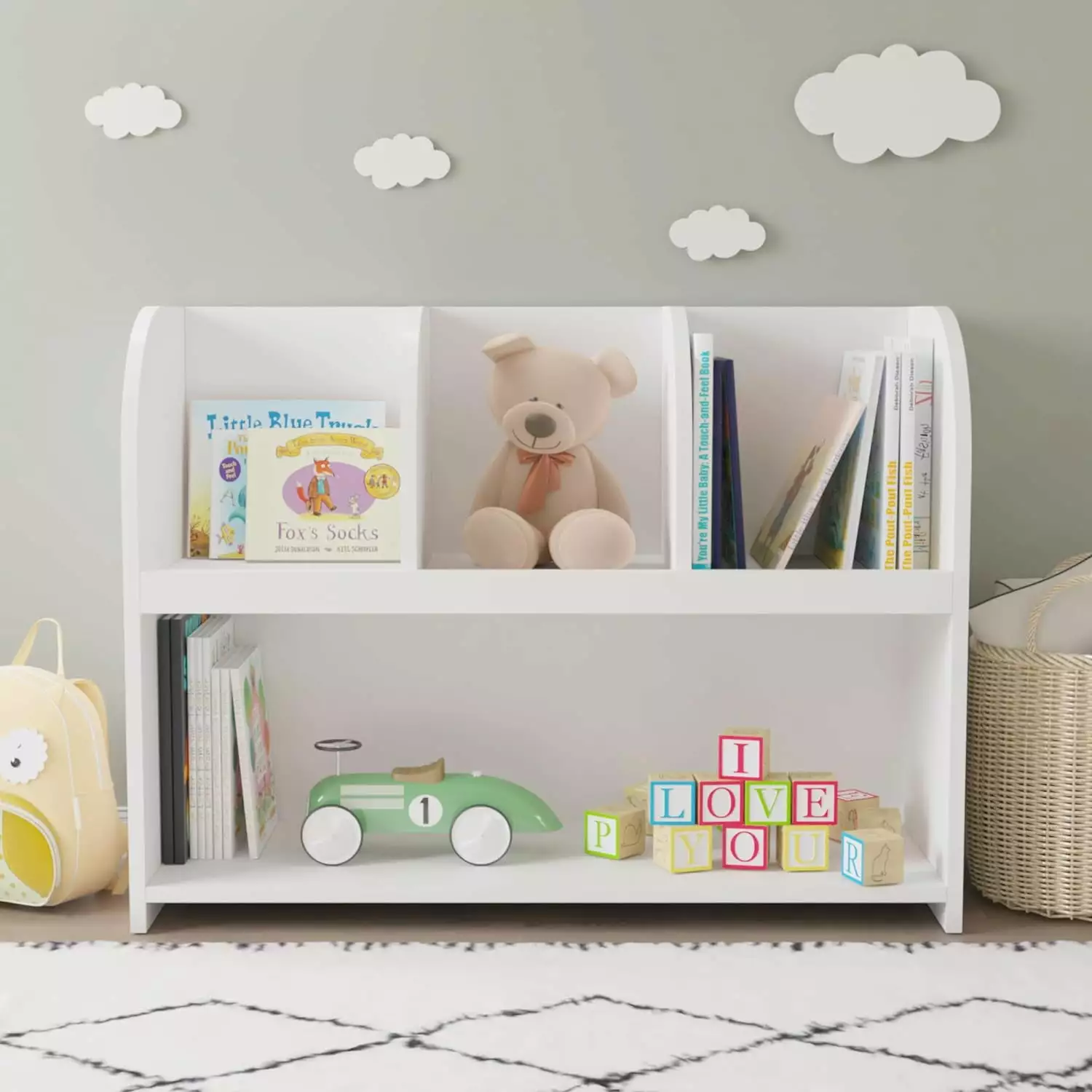 Kids Bookcase 4 Compartments Storage Book Shelf Storage Display Rack Toy Organizer Children's Room Playroom Nursery LIUNU
