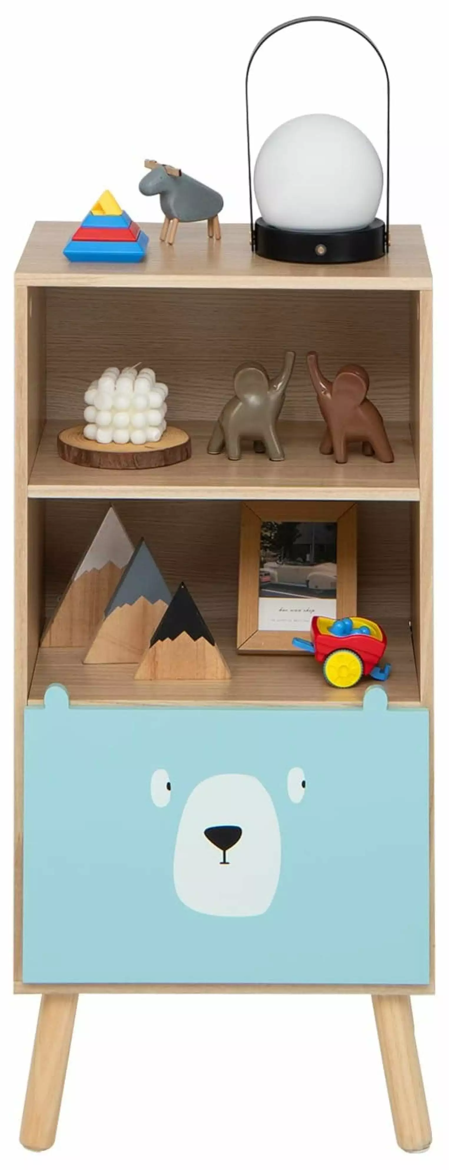 MAQING Kids Bookcase Toy Storage Organizer - Wooden Bookshelf 3 Slide Drawers 4 Cubes Toddlers Classroom