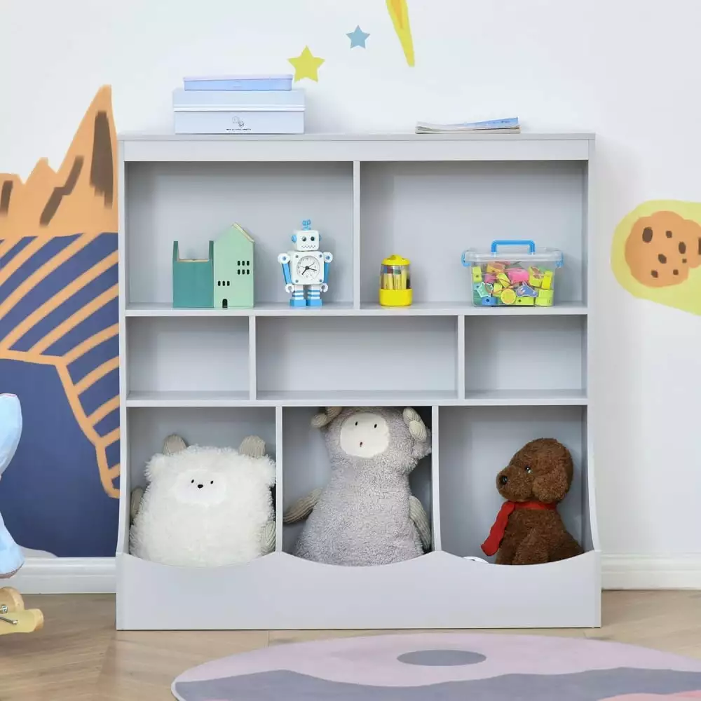 MIDODO Kids Bookcase Wooden Toy Storage Organizer 5-Cubby Children Display Bookshelf Drawers