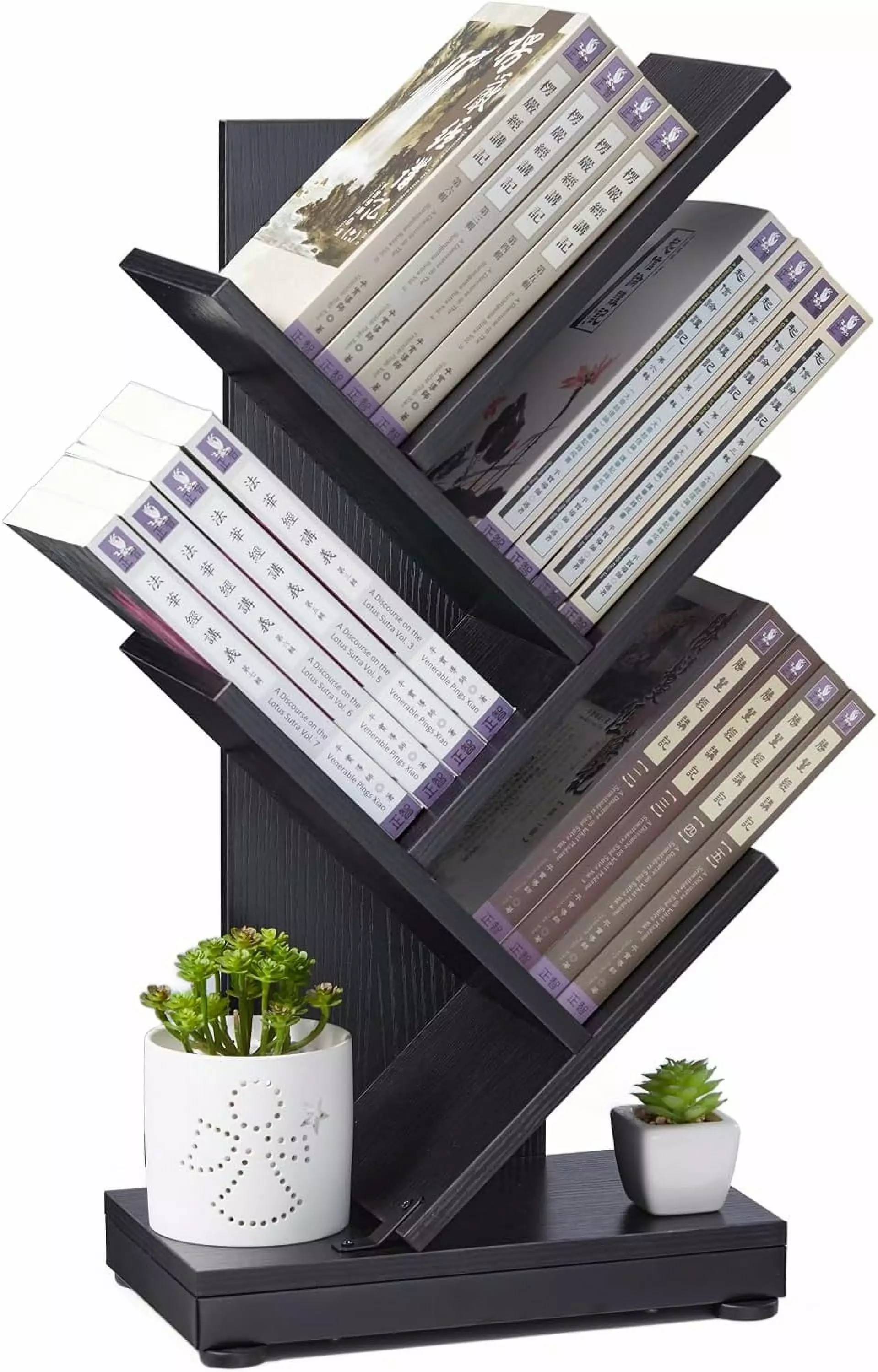 4-Shelf Tree Bookshelf 24.1-Inch Retro Floor Standing Bookcase CDs Magazine Books Black NTXC2