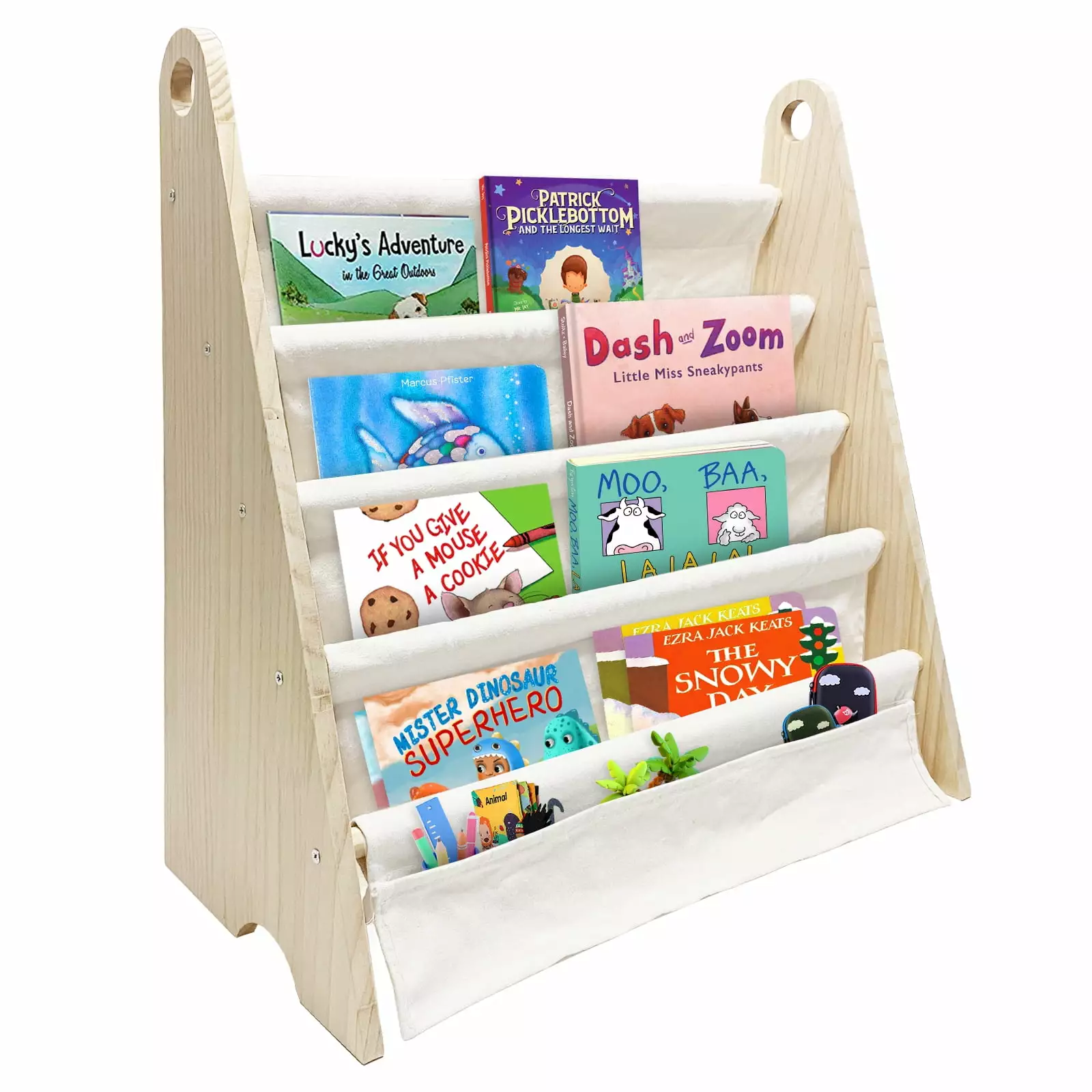 Olizee Kids Bookshelf Canvas Sling Sleeves 4 Tier Nursery Book Shelves