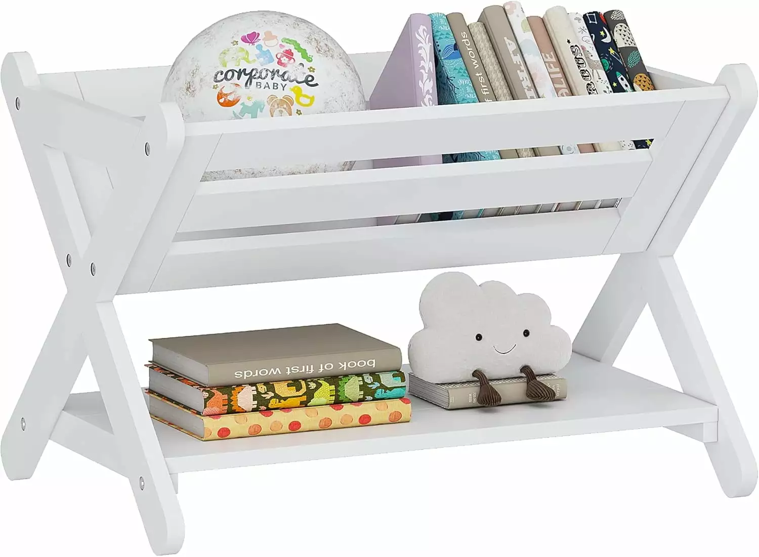 Kids Book Caddy Shelf Storage Organizer Toddlers and Children White Q&Q