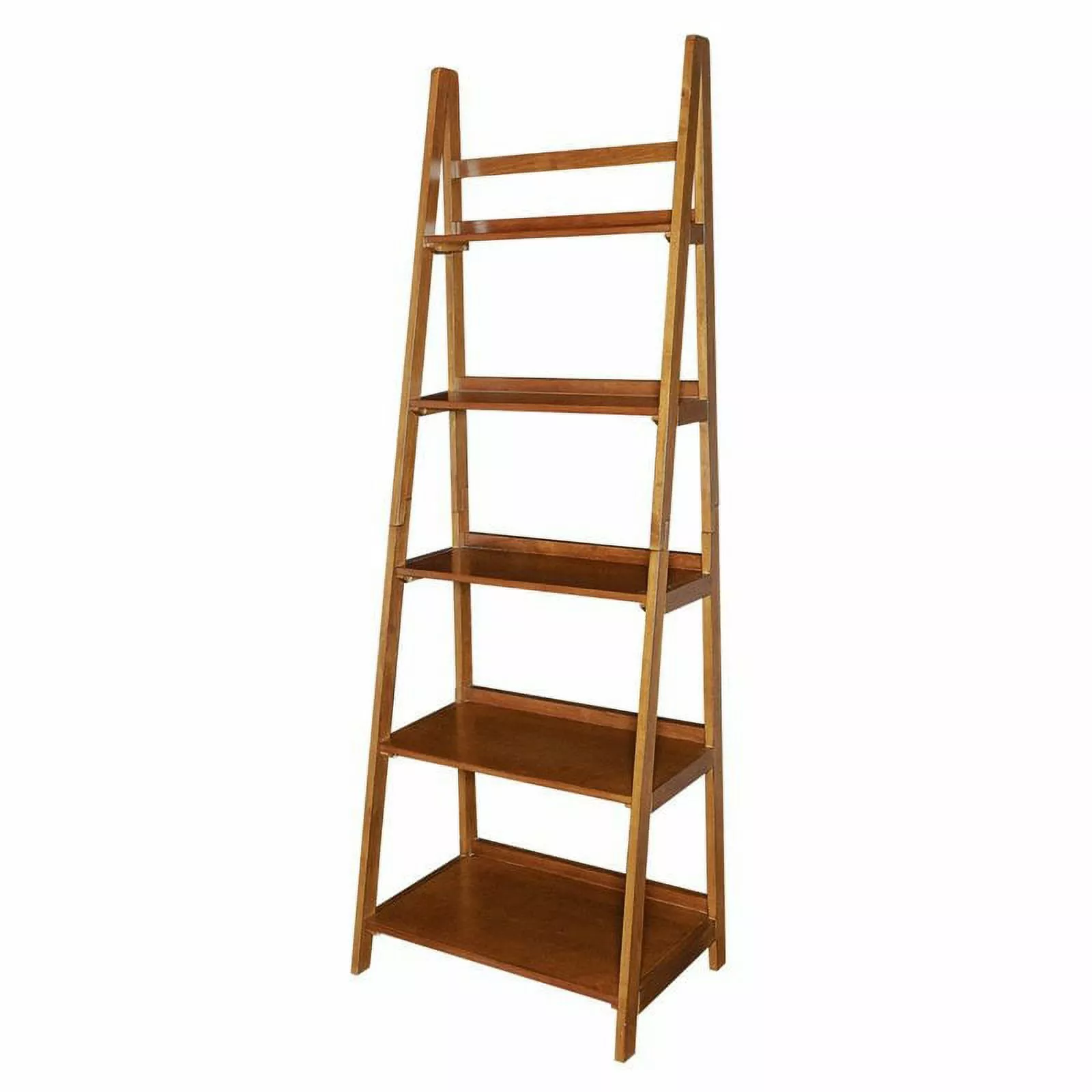 Riverbay Furniture 5 Shelf Warm Brown Ladder Bookcase Home Office