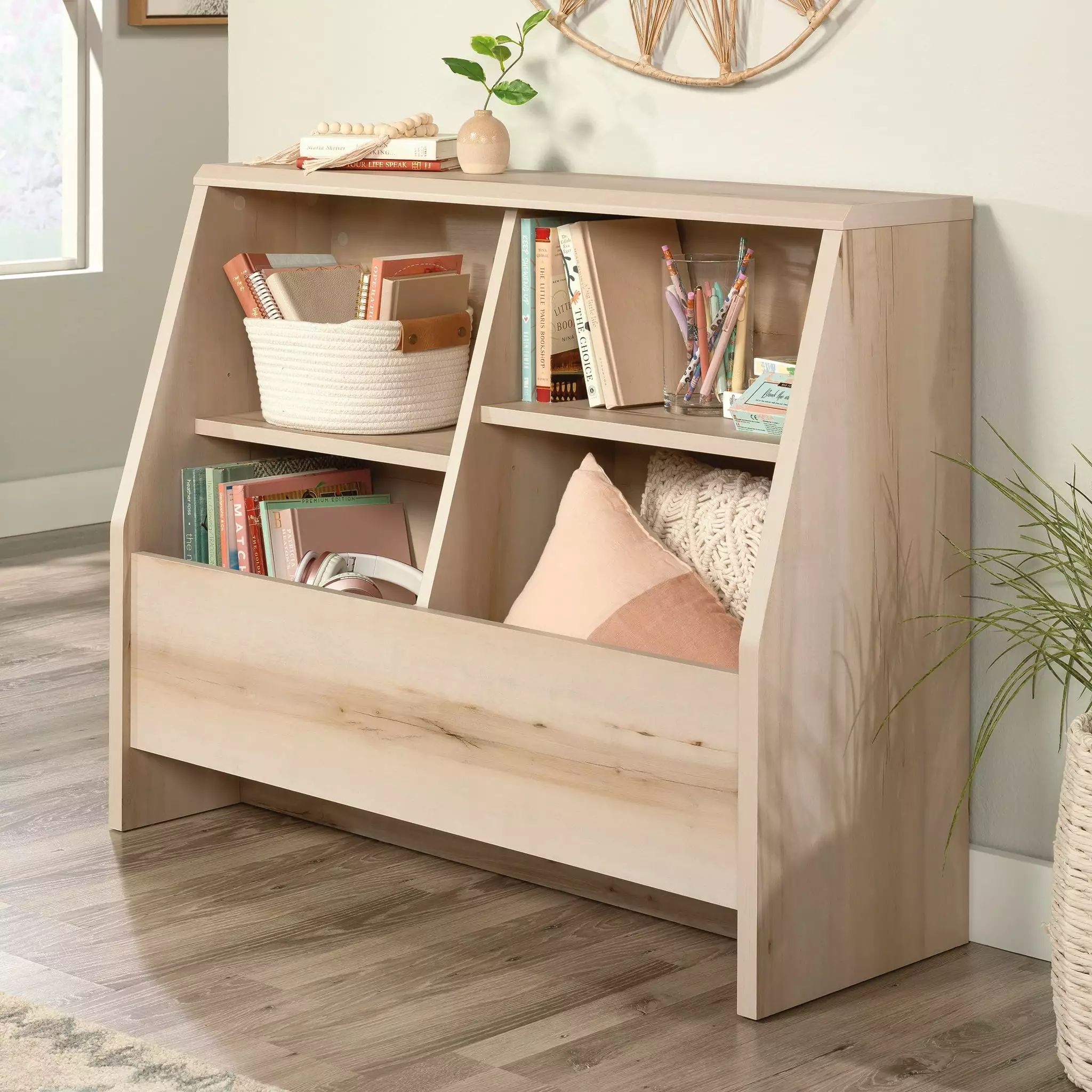 Sauder Willow Place Kids Bookshelf Footboard Pacific Maple Finish Wooden Bookcase