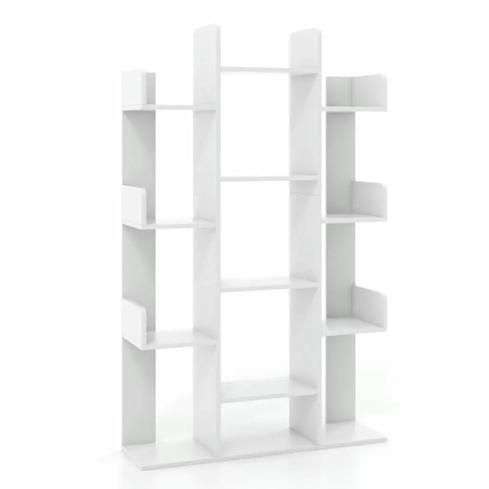 Spaco 13-Compartment Tree-Shaped Bookshelf White Tall Shelves Living Room Home Office Bedroom Balcony
