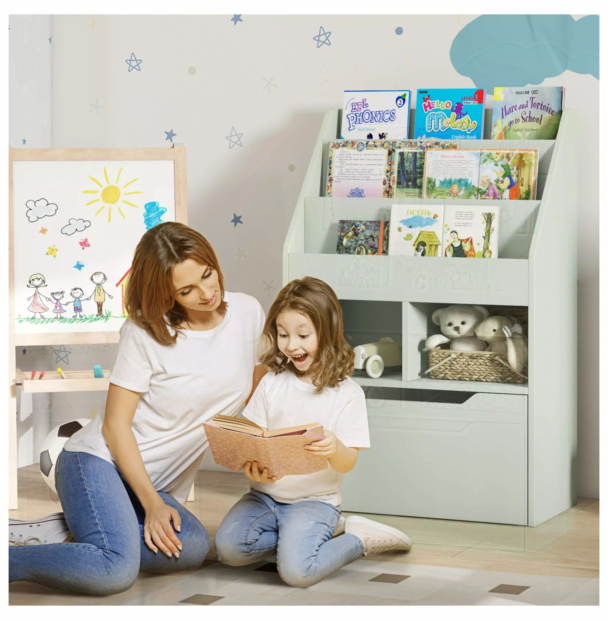 StudyliKids Bookcase Multi-Shelf Book Rack Mobile Drawer Book Toy Storage