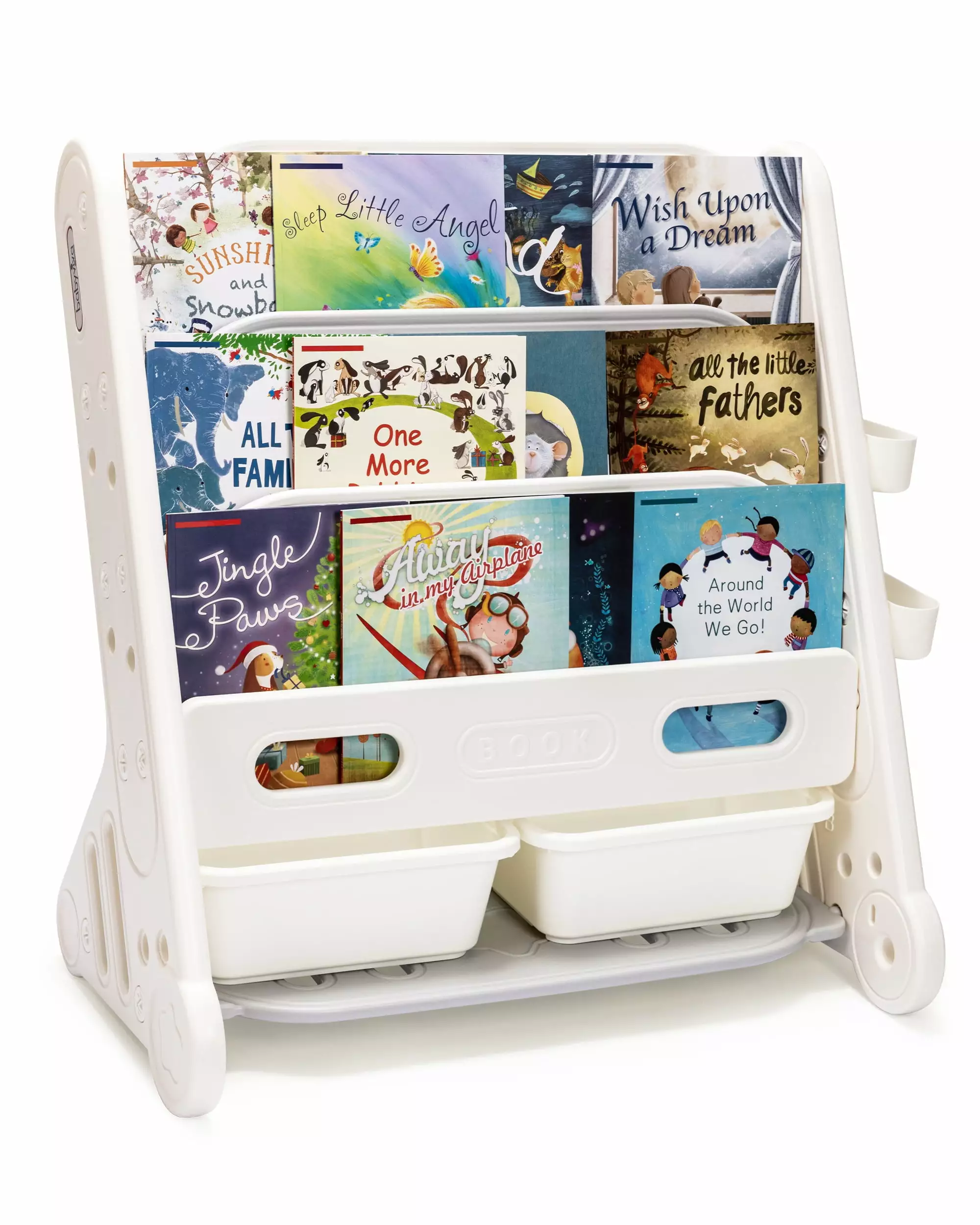 SULIVES Kids Bookshelf Spacious Storage Boys Girls Bookcase Easy Assembly 4-Shelf Bookcase 2 Storage Boxes