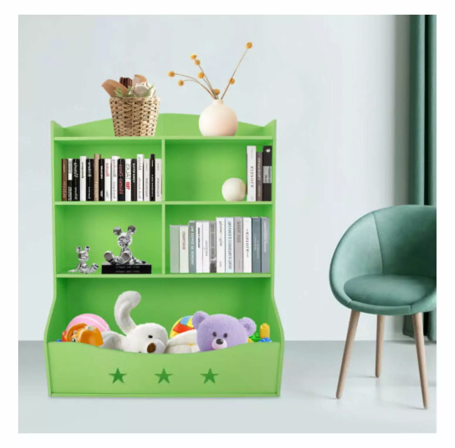 Superwum Kids Toy Storage Box Bookcase Organizer Shelf Playroom Bookshelves Green
