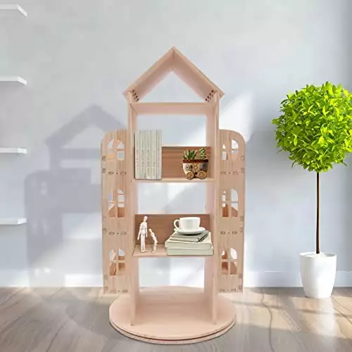 360 Degree Rotating Bookshelf 4 Tier Wood Book Organizer Display Storage Shelf Tall Bookcase Floor Standing Book Rack Kids...