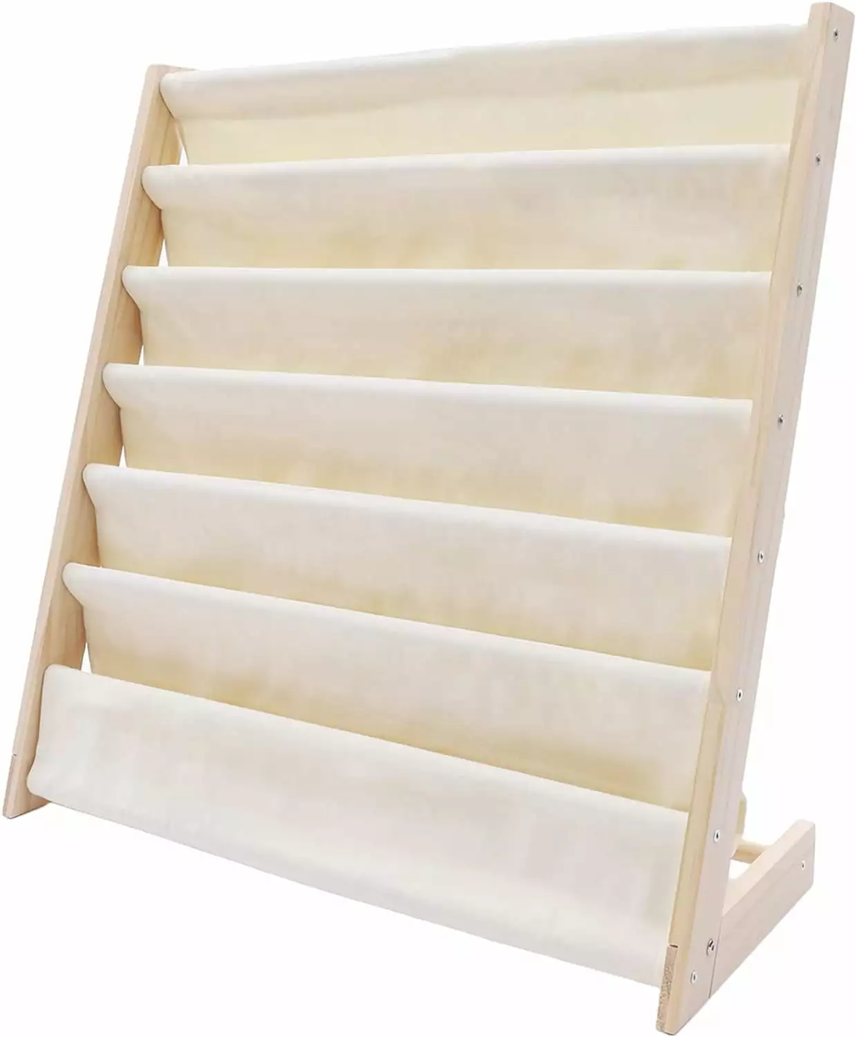 6 Tiers Wooden Kids Book Rack Storage Bookshelf Sling Book Organizer Natural Beige TFCFL