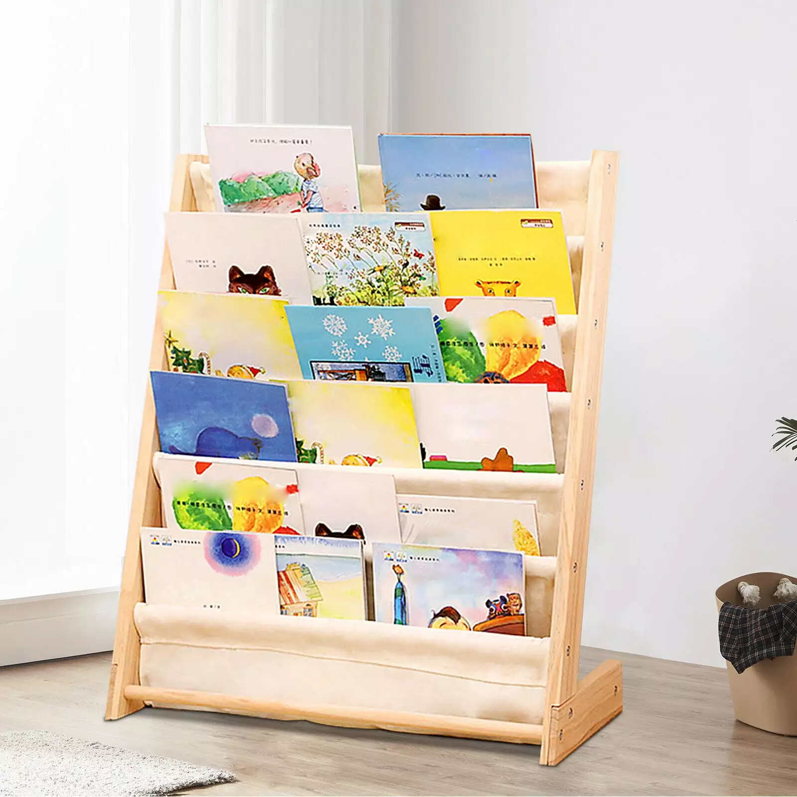 TOOL1SHOoo Wooden Bookcase Children Kids Book Shelf Storage Rack Tidy Organizer 6 Tiers