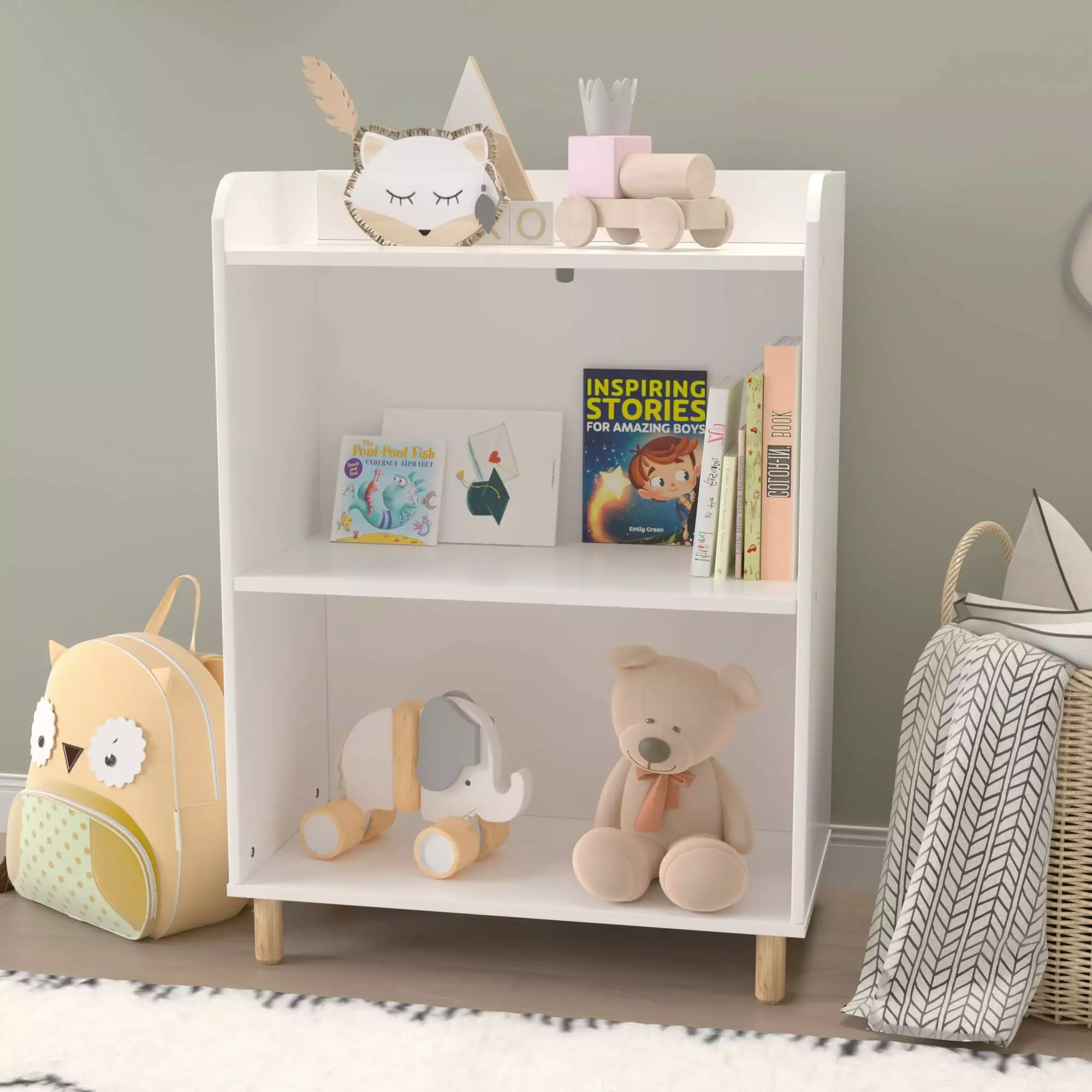 UHOMEPRO Kids Bookshelf 2 Shelf Open Book Storage Shelves Playroom Bedroom MDF Kids Cabinets White