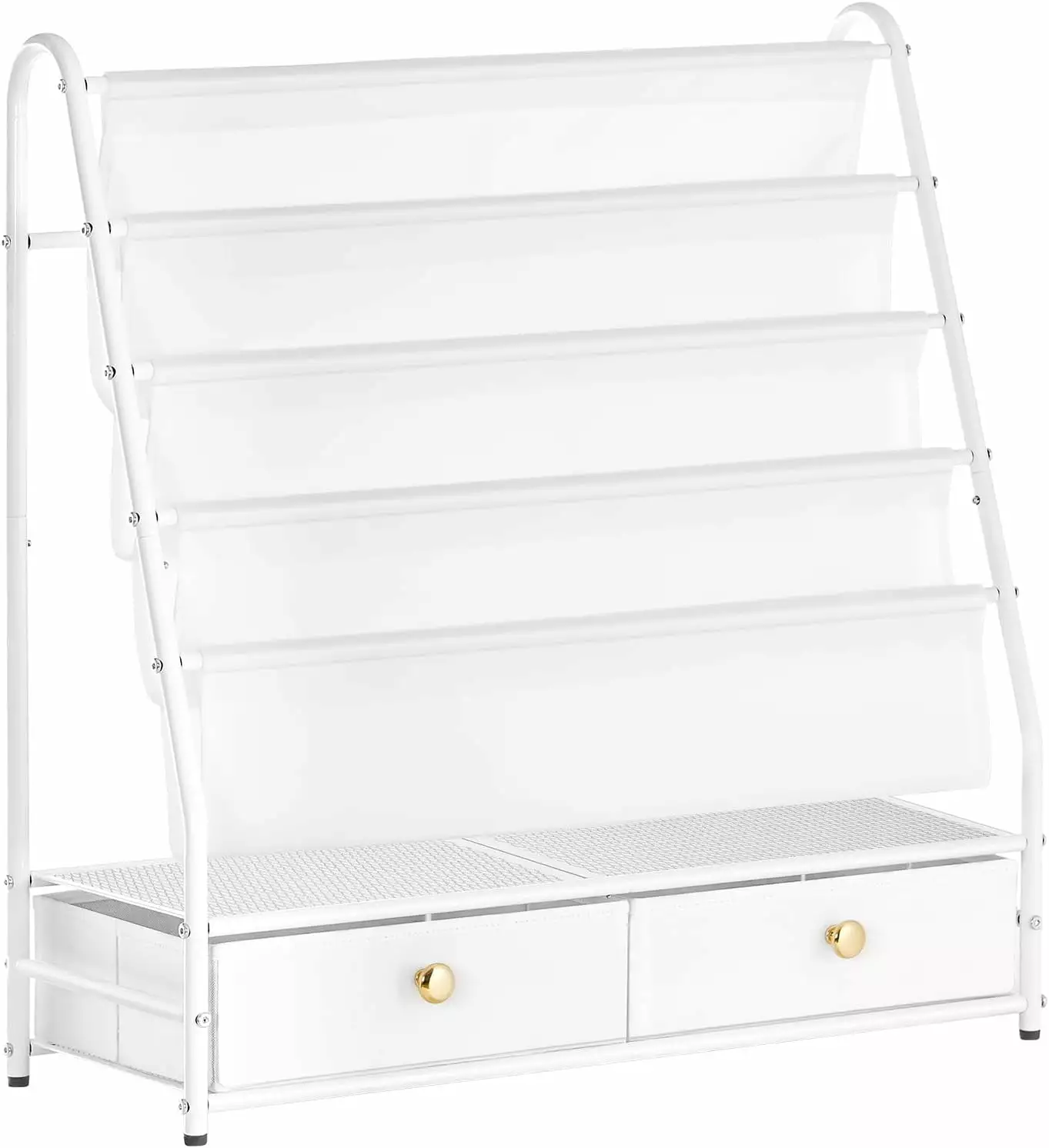 Kids Bookshelf 4 Tier Bookcase 2 Fabric Drawers Storage Nursery Book Shelf Toy Organizer Kids Room Living Room Study Room ...