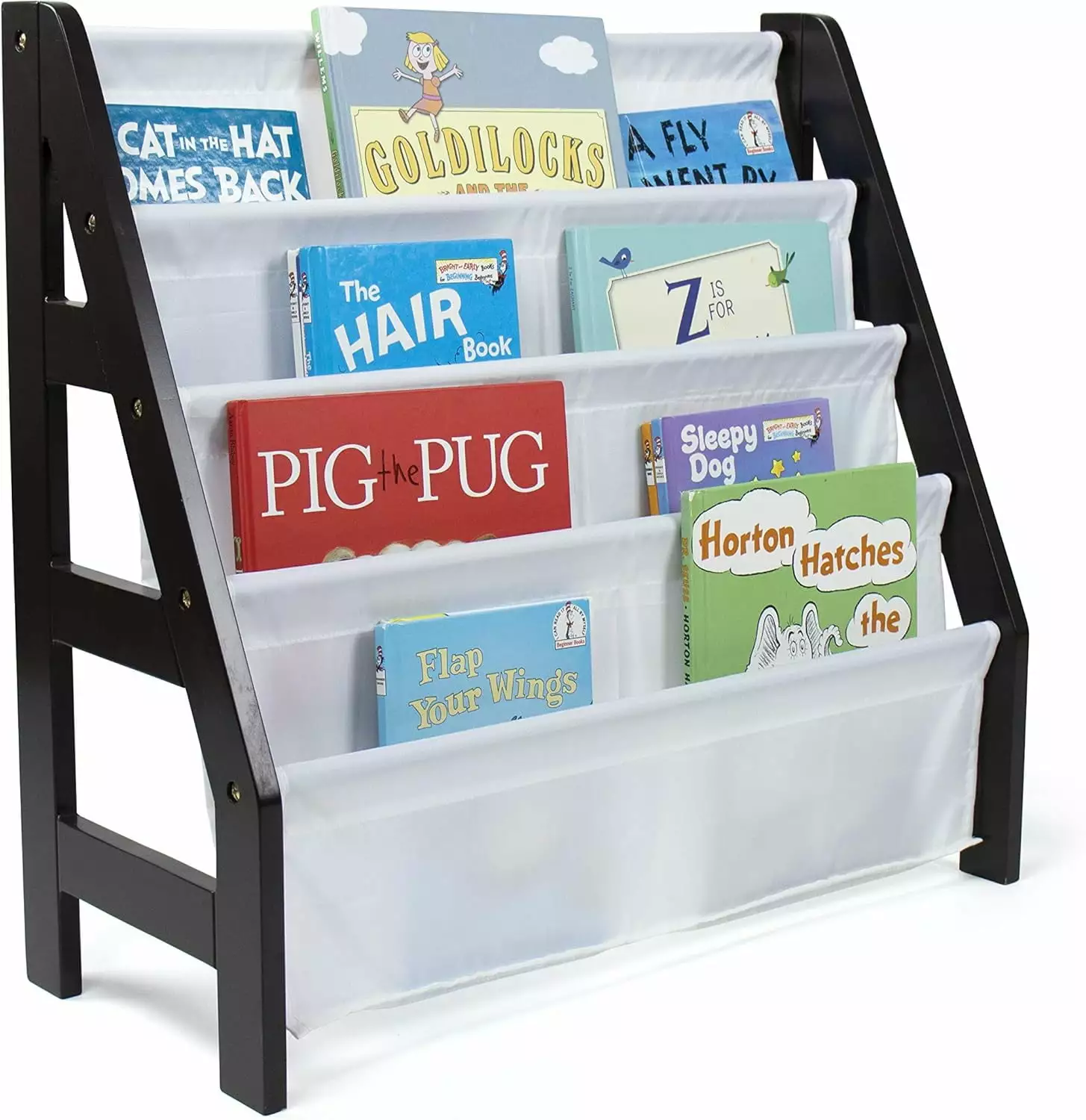 Kids Ladder Frame Bookshelf 4 Tier Book Organizer Espresso White Children's Room unbrand