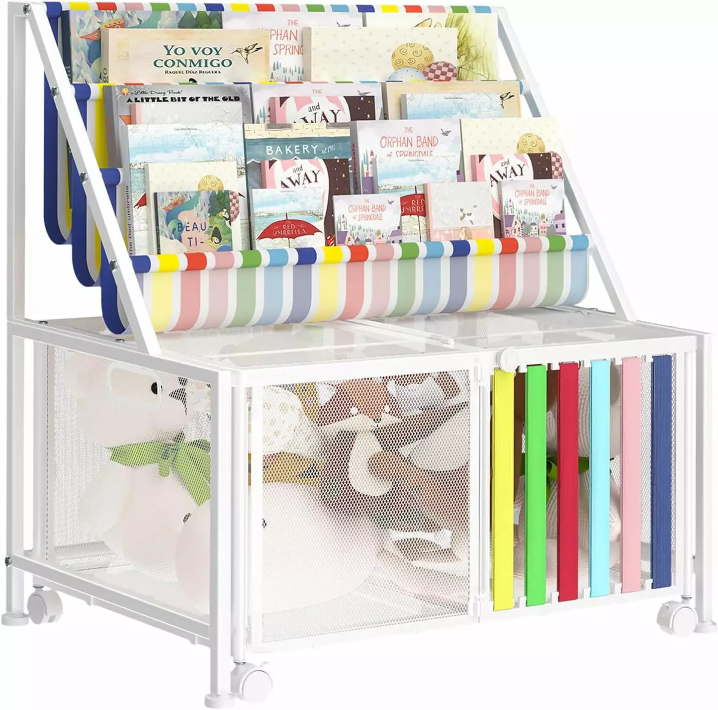 Metal Kids Book Rack 3 Sling Bookshelf Stable Freestanding Childrens Bookcase Toy Storage Organizer unbrand