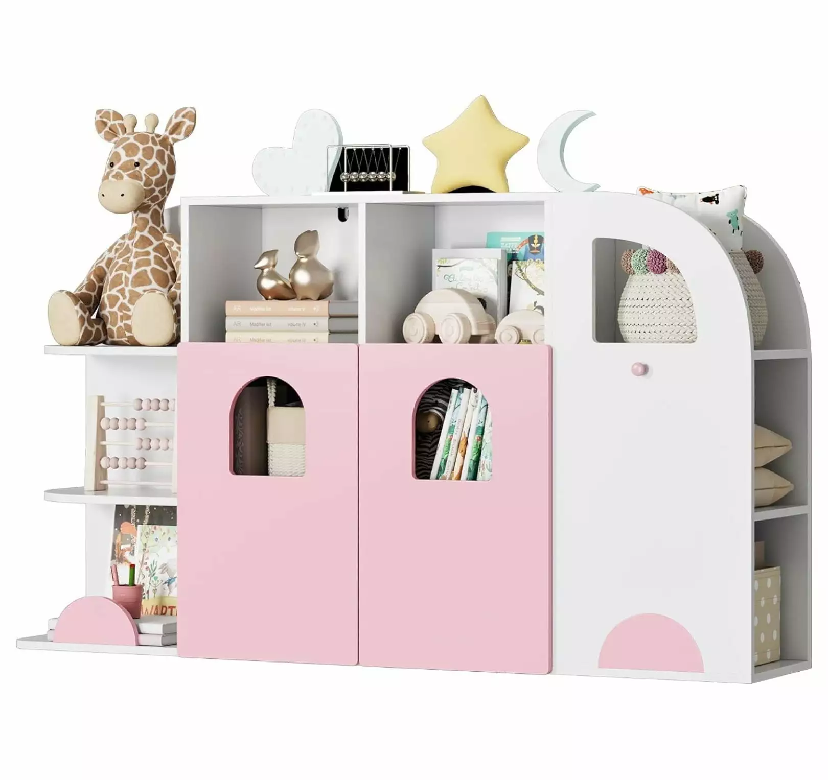WANCQ Kids Bookshelf Shape Truck 3-Tier Toy Storage Organizer Two Doors Toddler Bookcase Living Room Kindergarten Playroom...