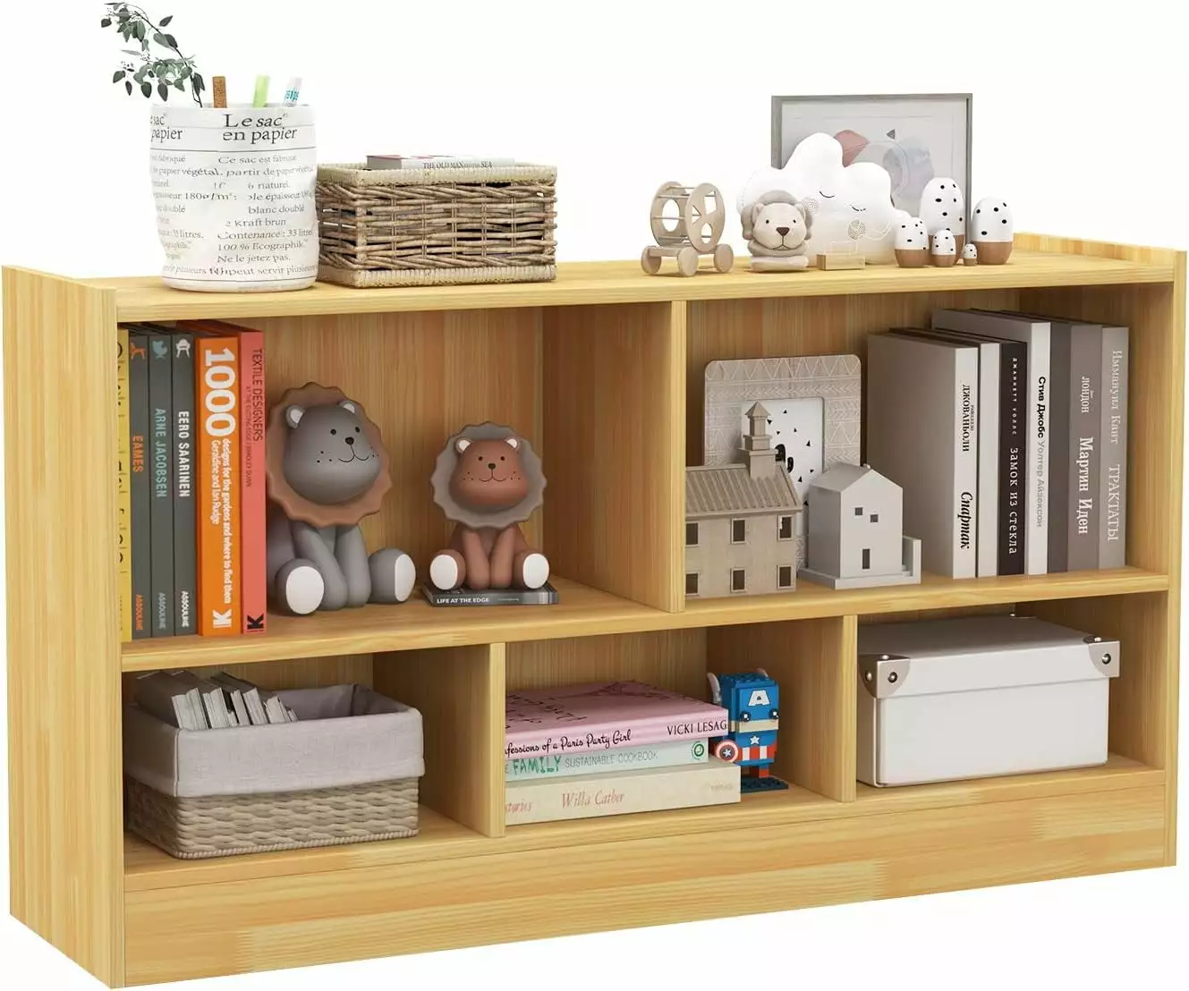 5 Cube Kids Toy Storage Organizer 2-Tier Wooden Storage Cabinet Rack Books Toys WRP