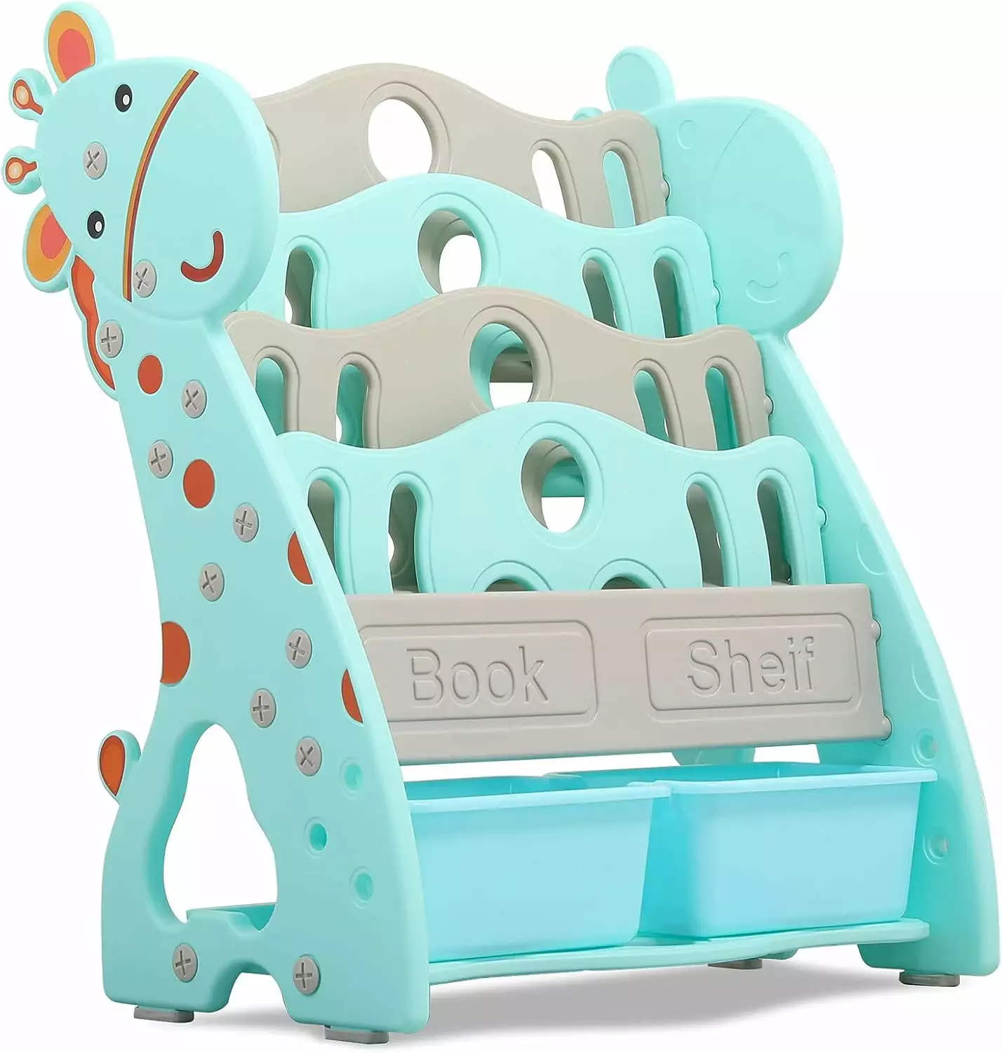 Toddlers Plastic Multi-Layer Bookshelf 2 Storage Boxes - Mint Green Toy Organizer Child's Bedroom Playroom WRP