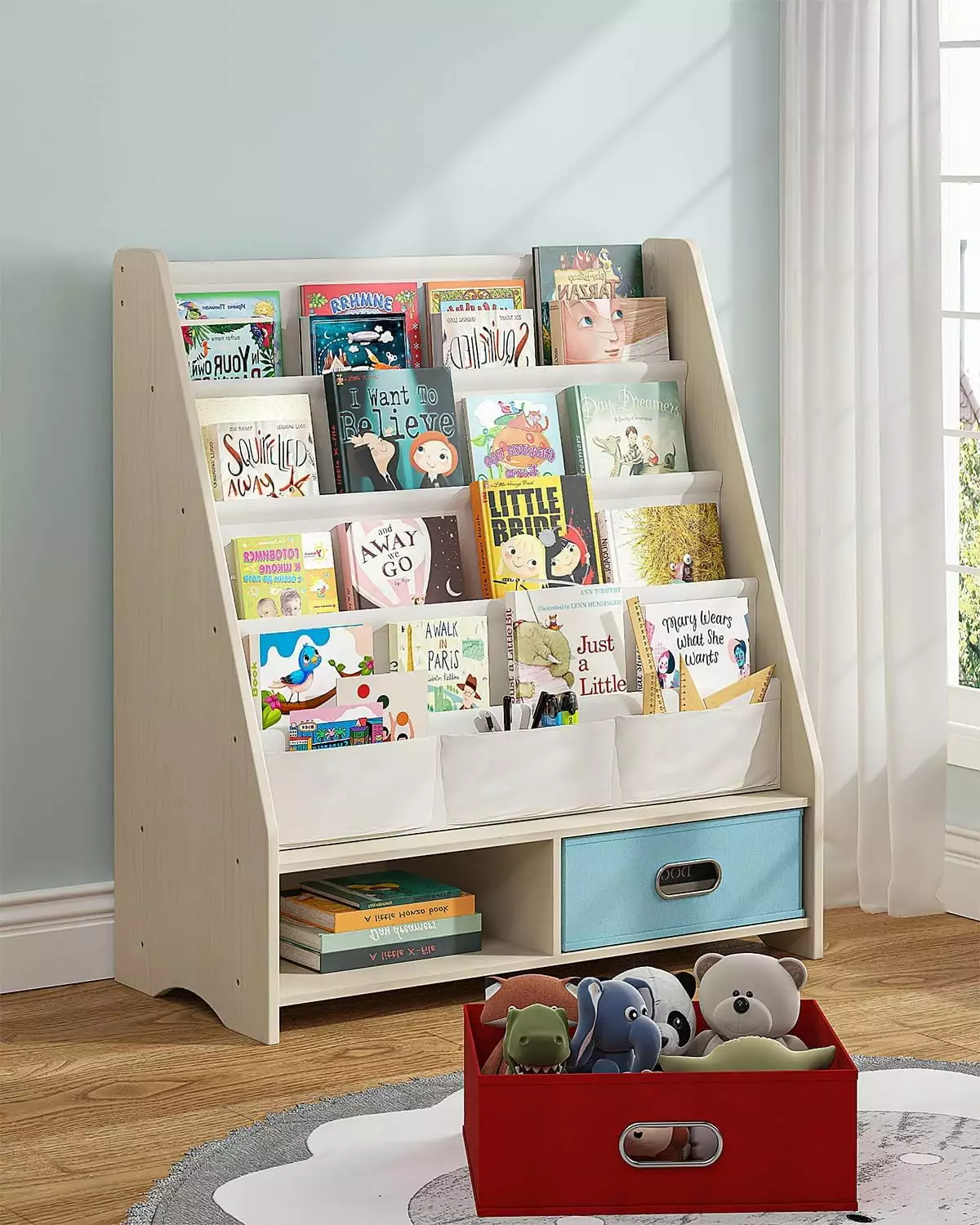 Sturdy Kids Bookshelf Tear-Proof Cotton Sling Eco-Safe Toddler Bookshelf Beige WW